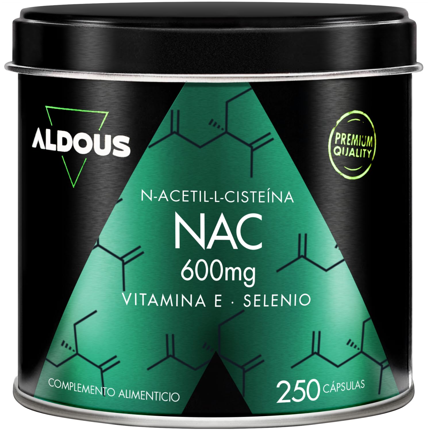 NAC N-Acetil-Cisteina 600mg + Vitamina E y Selenio - 250 Cápsulas - 1 al Día - Antioxidante y Glutation - Detox y Salud Respiratoria - Para +8 meses - Alta Concentración - Vegano - Aldous