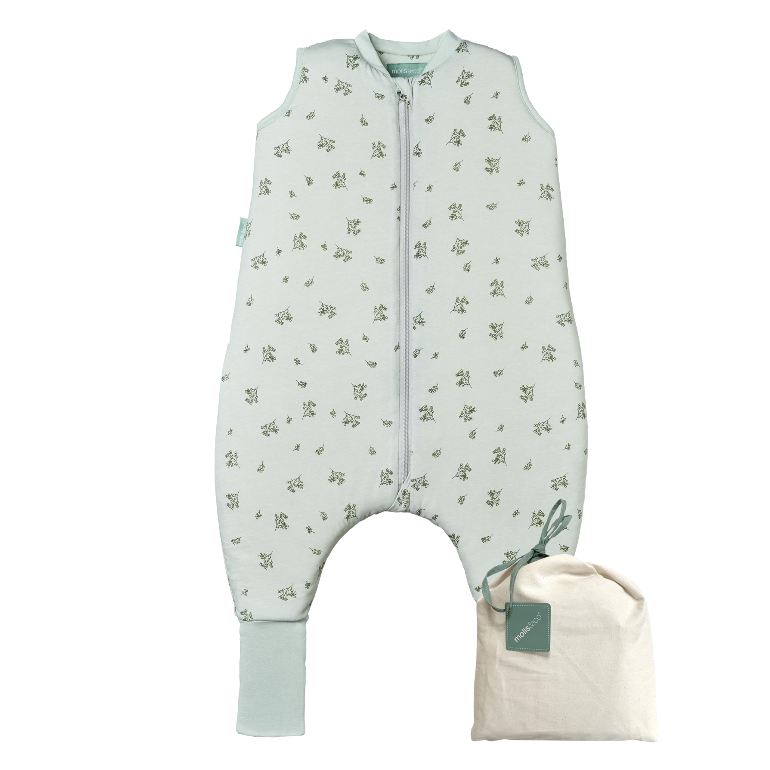 molis&co - Baby Schlafsack mit Füßen und Socke - Ideal für den Winter - Babyschlafsack mit Beinen 2,5 tog - 100% Baumwolle (Oeko-TEX 100), Premium Qualität - Botany Green (70 cm)