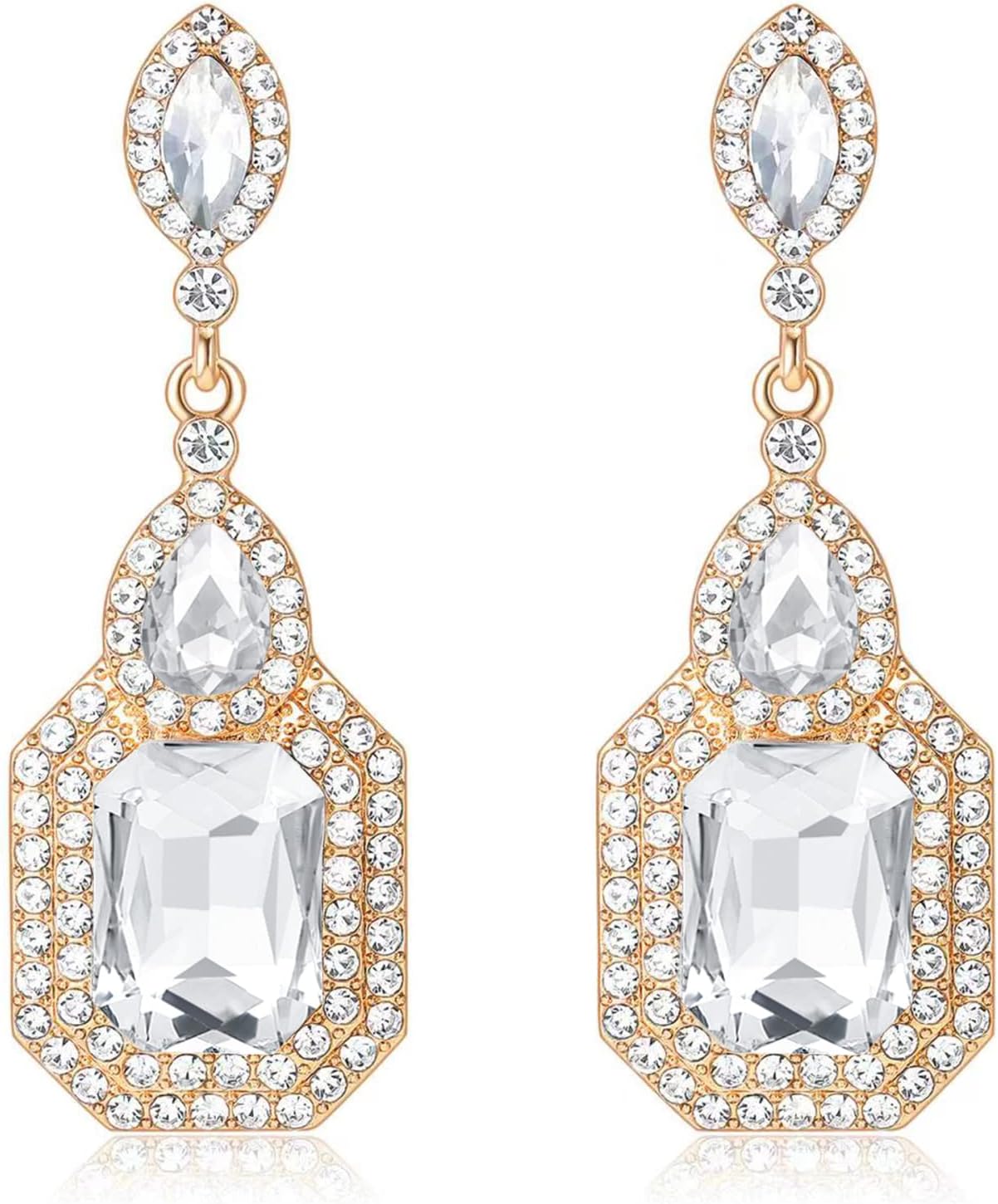 Vintage Rhinestone Dangle Statement Earrings Colorful Long Crystal Dangling Drop Earring for Women Formal Wedding Prom