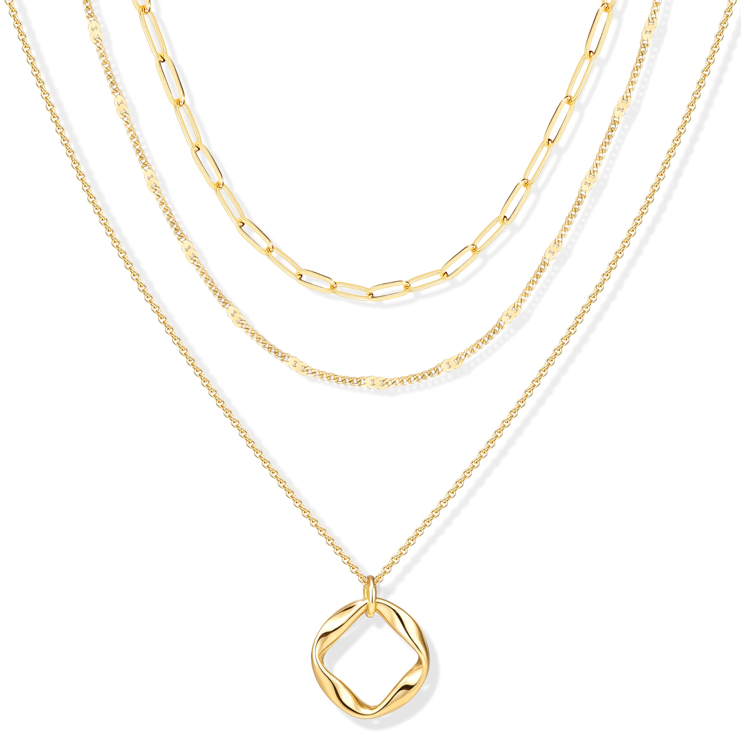 Layered Gold Necklaces for Women, Stackable Dainty 14K Gold Silver Plated Trendy Simple Heart Diamond Cross Bow Circle Pendant Paperclip Choker Dot Chain Necklace,Jewelry Set Gifts for Women