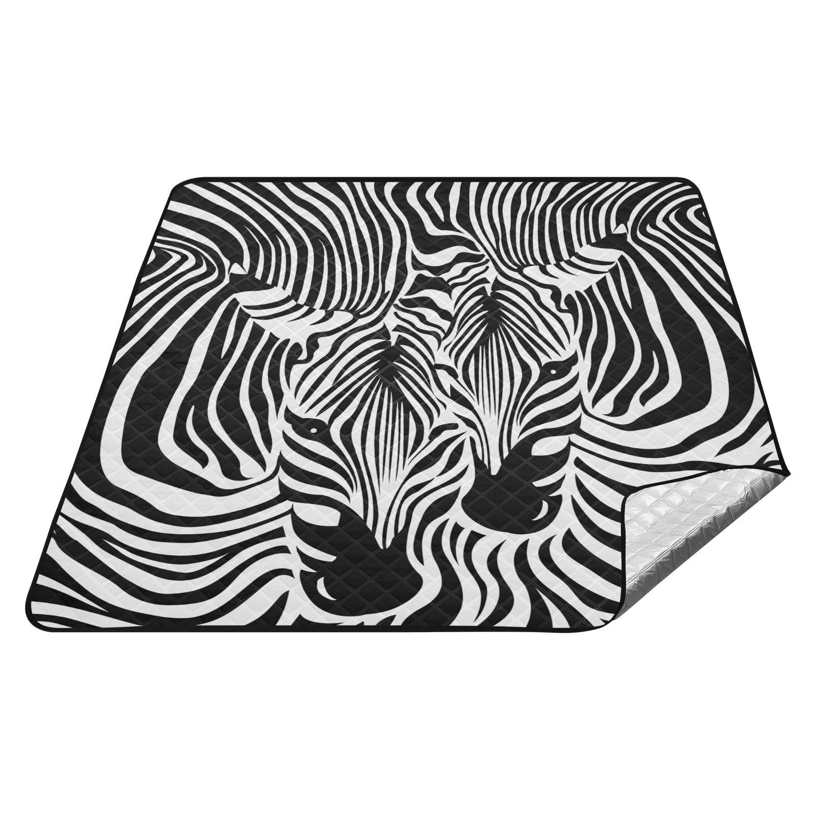 Picknickdecke 200x200cm, Zebra-Druck groß wasserdicht Campingdecke faltbar Strandmatte Picknick-Matte
