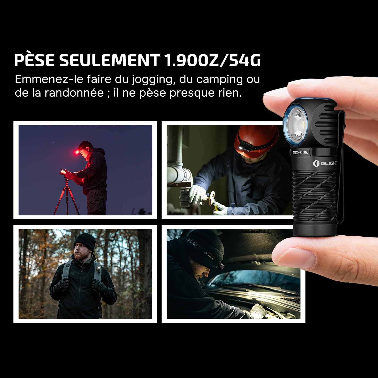 OLIGHT Perun 2 Mini LED Lampe Frontale 1100 Lumen, 10 Jour Max, Portée 150m | Rechargeable Torche Frontales Puissante Lumière Eclairage Blanc et Rouge Réglables EDC Torche pour Camping,Jogging,Randone