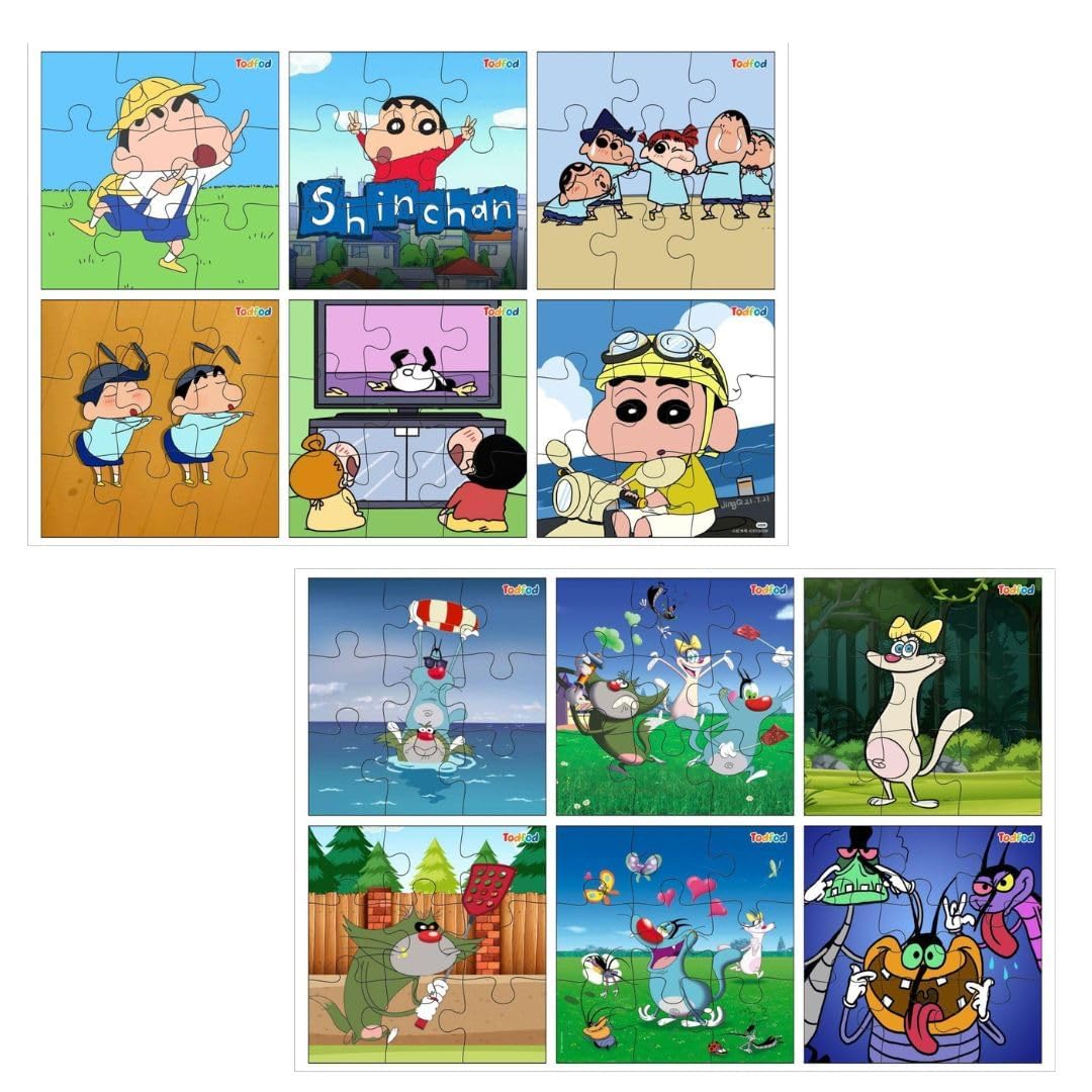 TodFod Wooden Jigsaw Puzzles Toy 54 Pieces 6 in 1, Anime Cartoon Characters Jigsaw Puzzles Educational Toy for Age 3+ Kids & Children Preschool Learning Toy Puzzle (Set of 2) (Shinchan & Oggy) (B0DCSXRVM6) Amazon Price History, Amazon Price Tracker