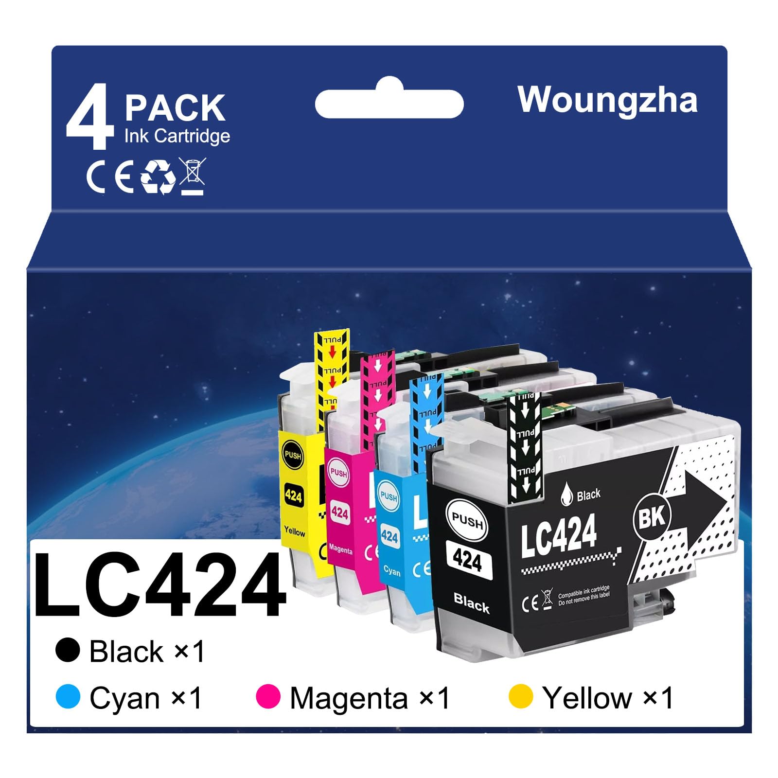 Set Di 4 Cartucce D'Inchiostro Compatibili LC424 Per Stampanti Brother DCP-J1200W / DCP-J1200WE - Nero, Ciano, Magenta, Giallo
