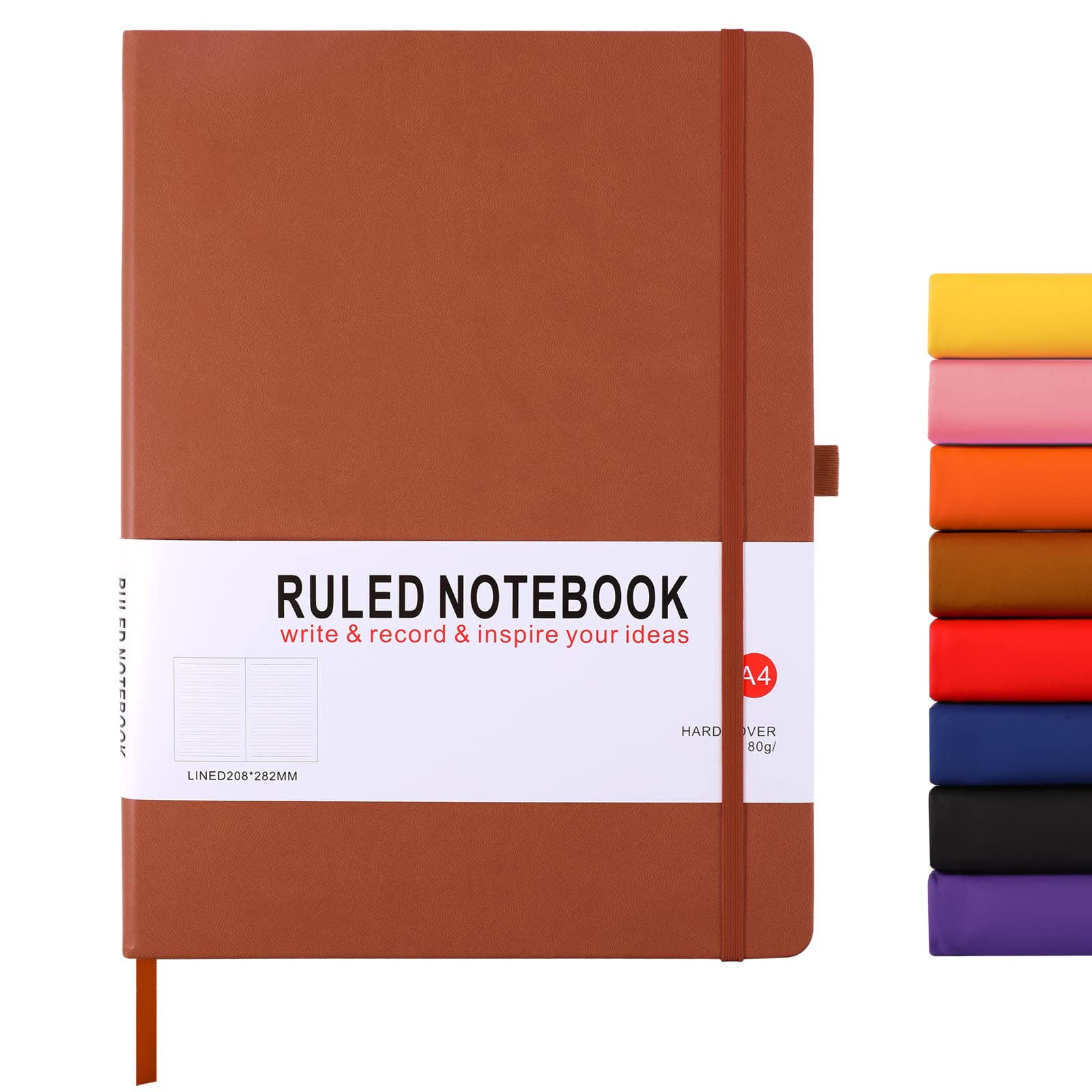 A4 Notebook, Notebook A4 Journal Notebook Hardcover Notepad with Bookmark Composition Notebooks, Pen Loop