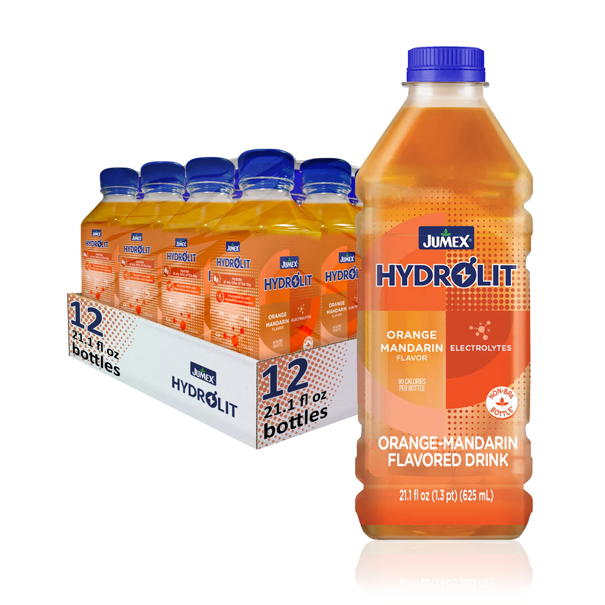 Hydrolit Quick Rehydration and Recovery Beverage, Natural Orange-Mandarin Flavor, 21.1 fl oz BPA-free Bottle, 12-Pack