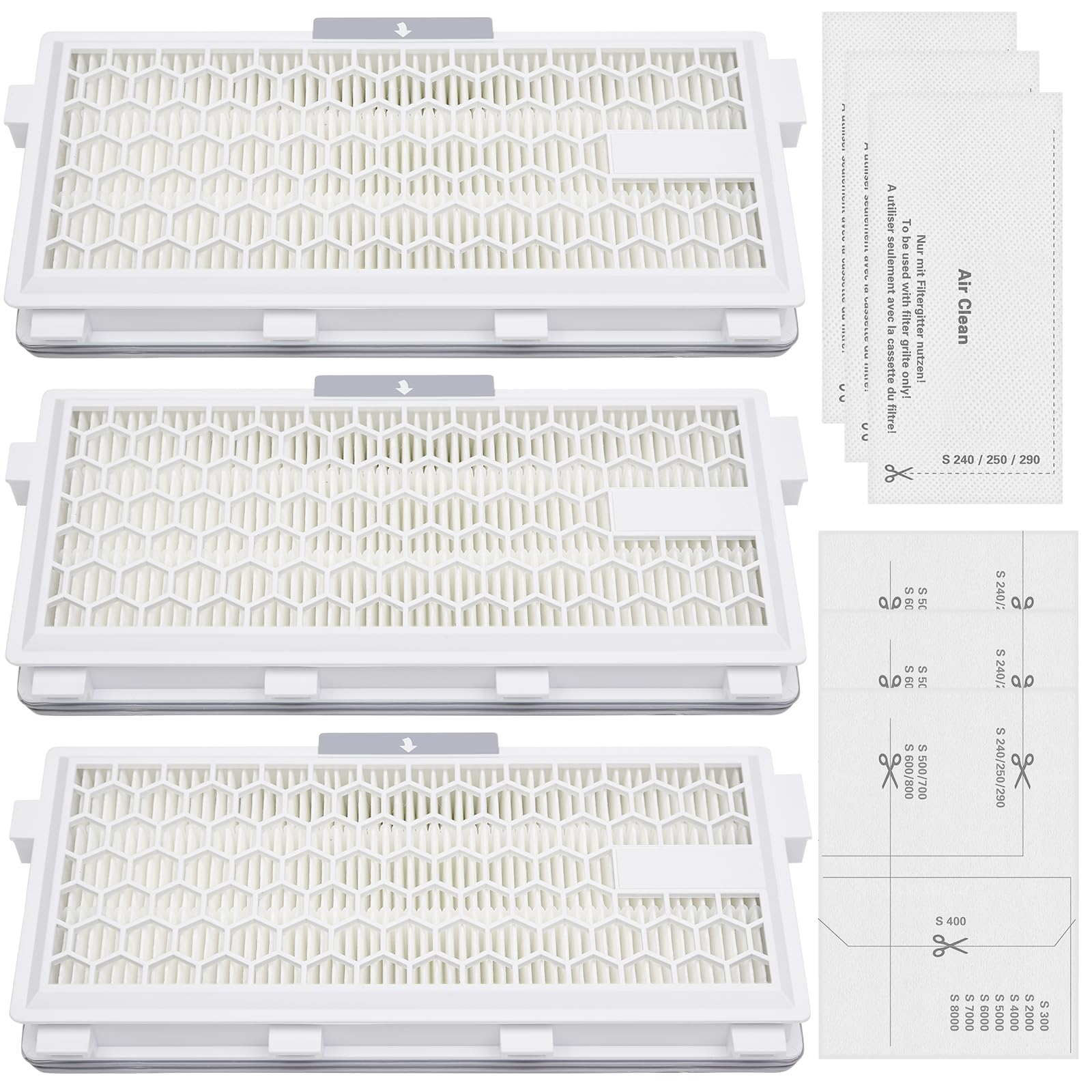 3 Air Clean 50 Filters for Miele Complete C2/C3, Compact C1/C2 S4 S5 S6 S8 S4000 S5000 S6000 S8000, Guard S1/L1/M1 Series Vacuum Cleaner, 3 HEPA filters 3 Motor Protection Filter & AirClean Filter