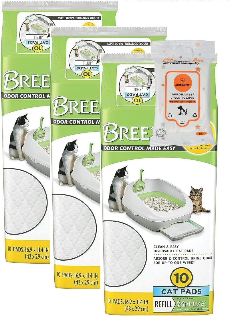 Cat Breeze Cat Pads Refill Pack (3) 10-Count with Aurora Pet Wipes