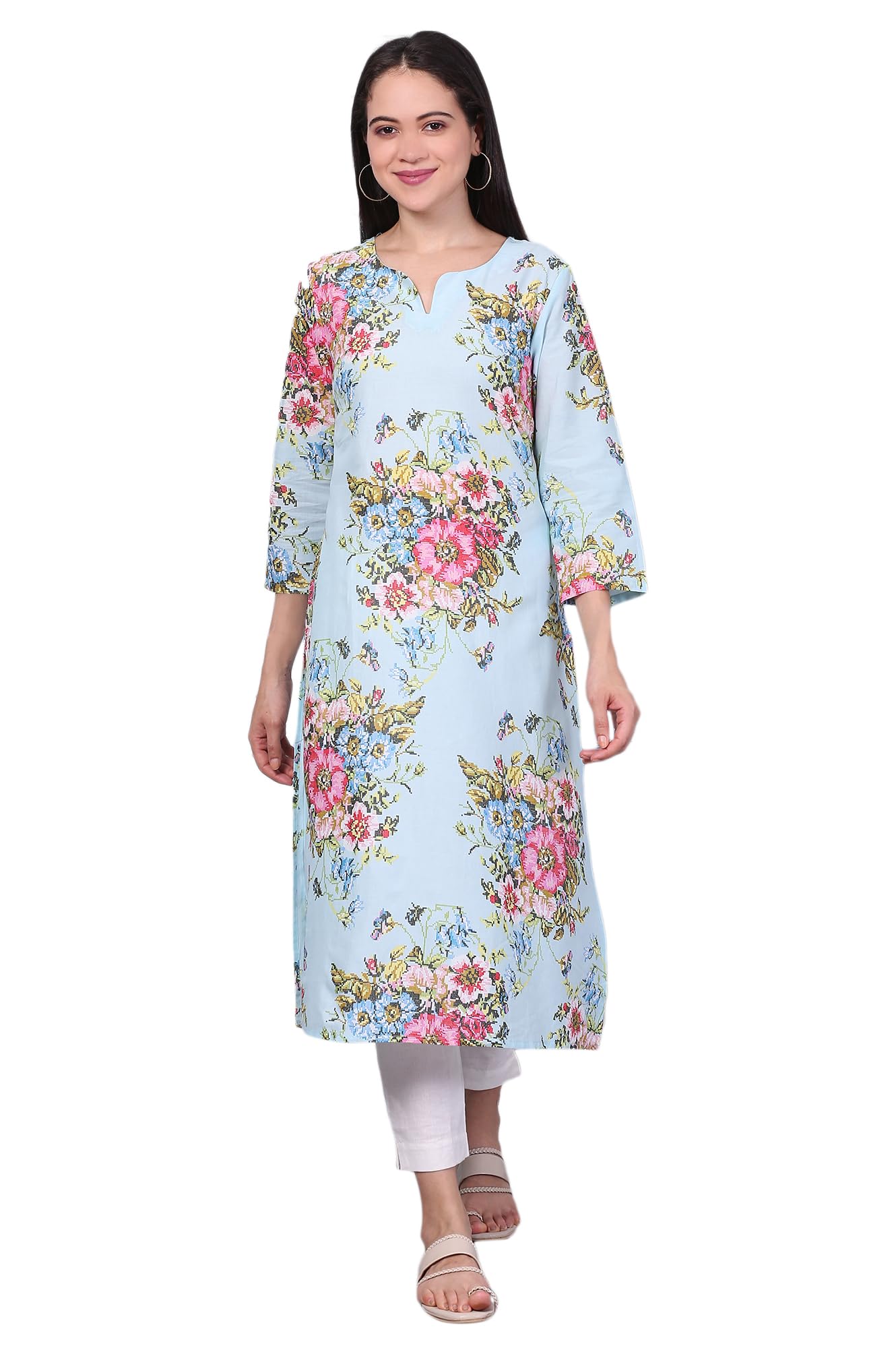 w for woman White Embroidered Printed Lace Kota Straight Kurta-picture-14
