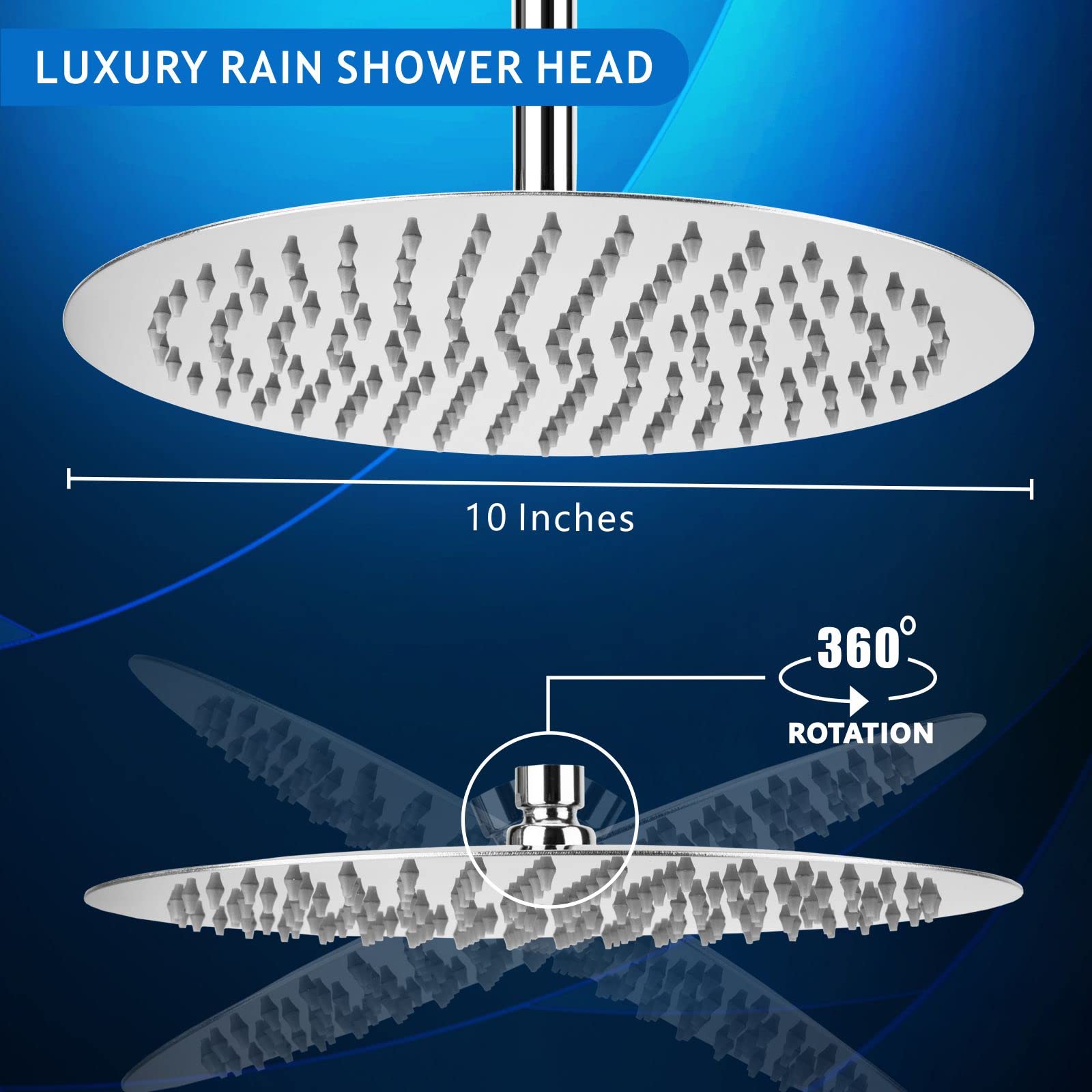Soffione Per Doccia da 25cm Voolan, Testa Doccia Tonda ad Alta Pressione in Inox 304, Ti Offre Un'Esperienza di Doccia Confortevole Anche a Basse Pressioni d'Acqua e Consente (Cromo)