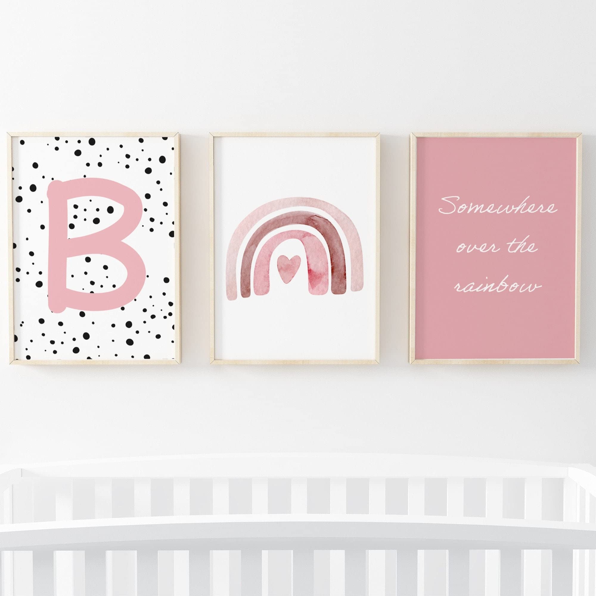 Pompom Prints® Set of 3 Girls bedroom Prints, Rainbow Nursery Prints, Scandi Boho Style Nursery Decor, Playroom Prints [Picture frames not included] (A3, B)