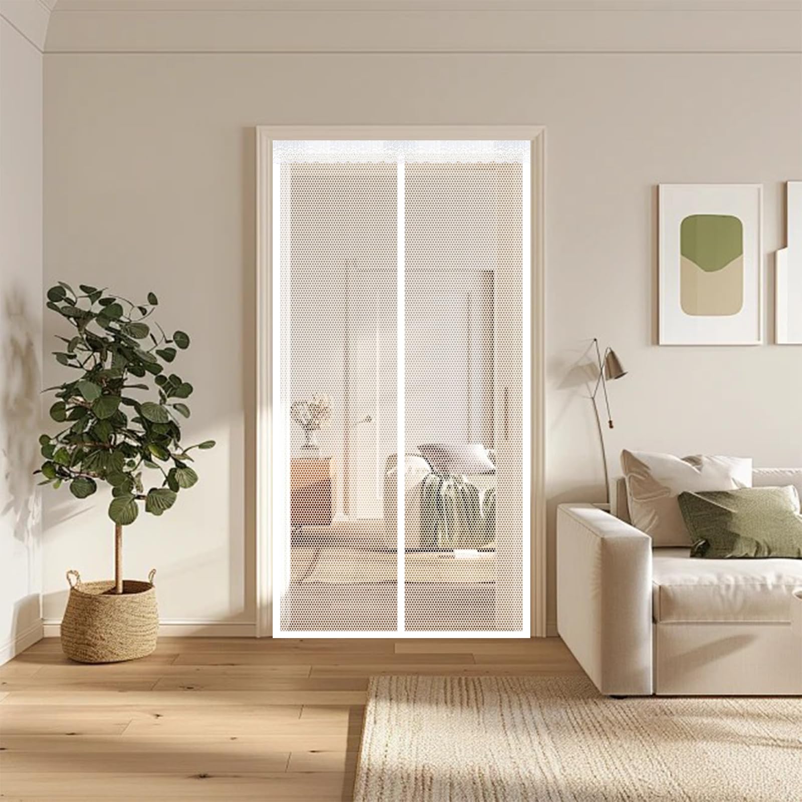 Fly Screen Door 160 x 176 cm Self Sealing Powerful Magnets Screen Door Fly with Powerful Magnets & Full Frame Magic Tape Suitable for Patio Doors Balcony Bedroom, White