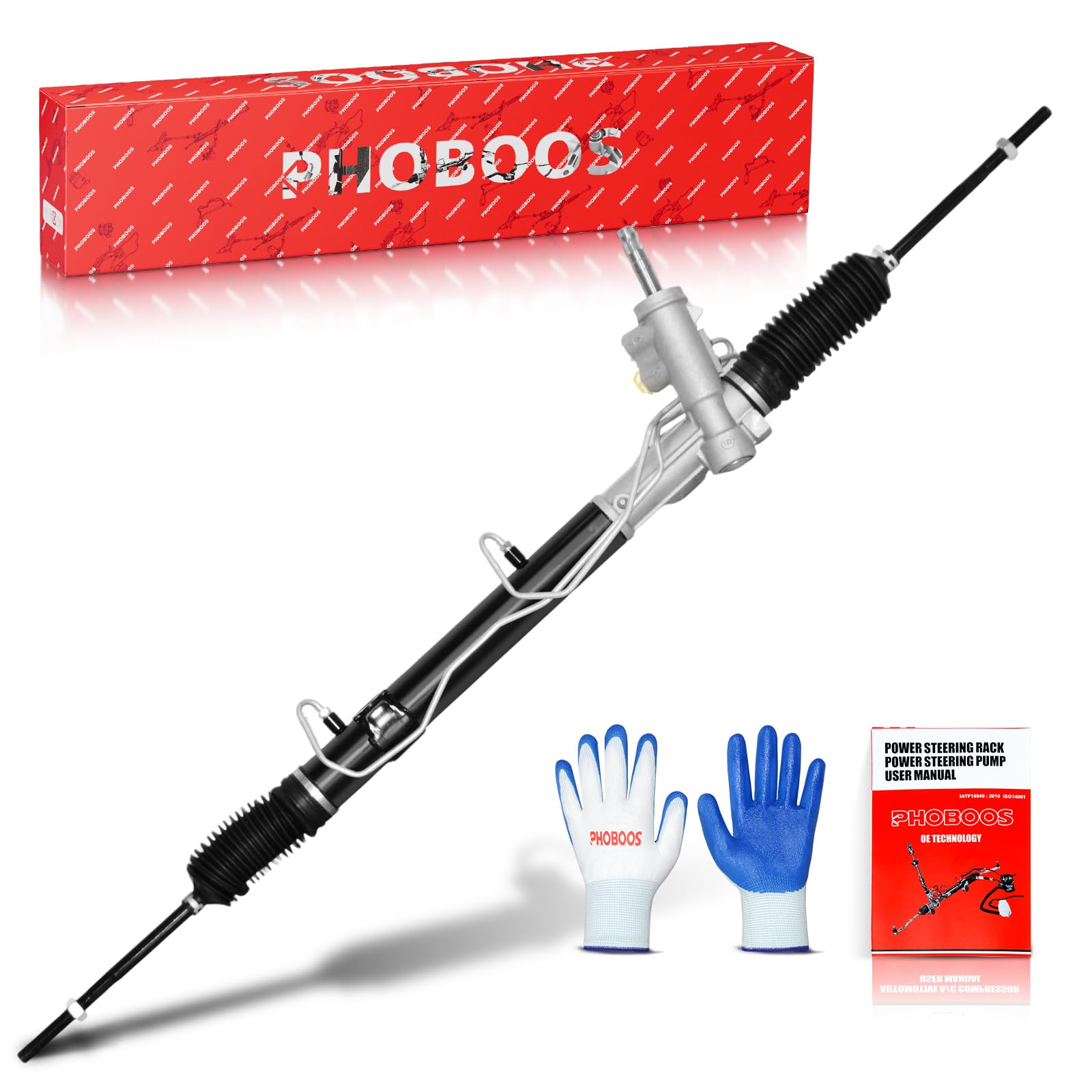 phoboos hydraulic power steering rack and pinion assembly compatible with chrysler & dodge, 2001-2004 models. new unit, leak resistance, direct fit, ref. 22-348