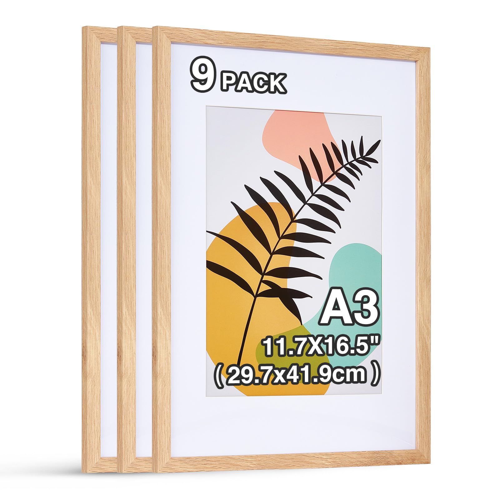 HOUSE DAY 9er Set Bilderrahmen A3 - Bilderrahmen 30x42cm holzrahmen,Plexiglas Posterrahmen，Collage Poster Rahmen, Moderner Poster Dokumentenrahmen, MDF Fotorahmen（Natur）