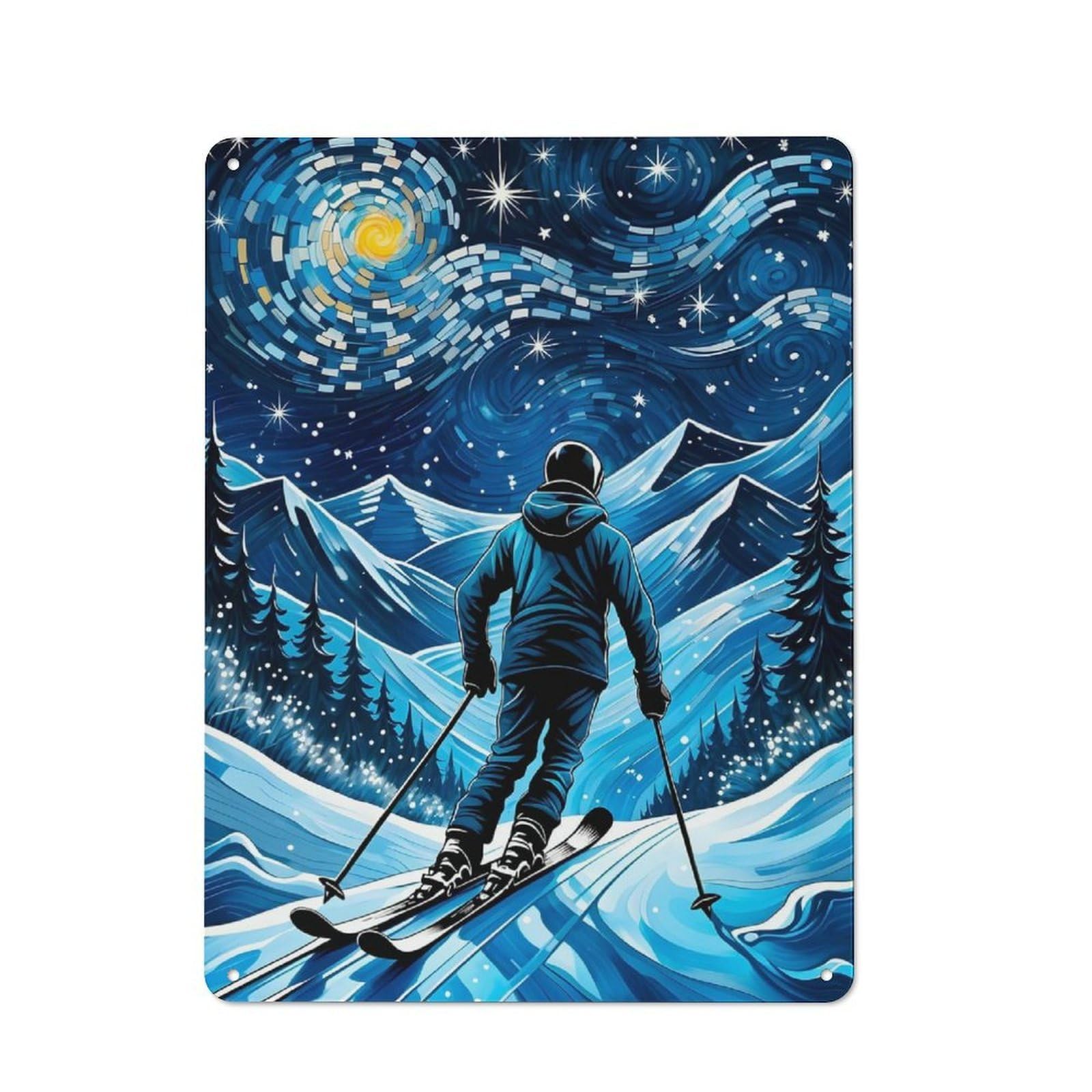 Junmoney Ski Starry Night Tin Wall Plaque 40X30cm With For Studio Or Craft Room, For Cooler-Season Styling In Studio And Craft Room