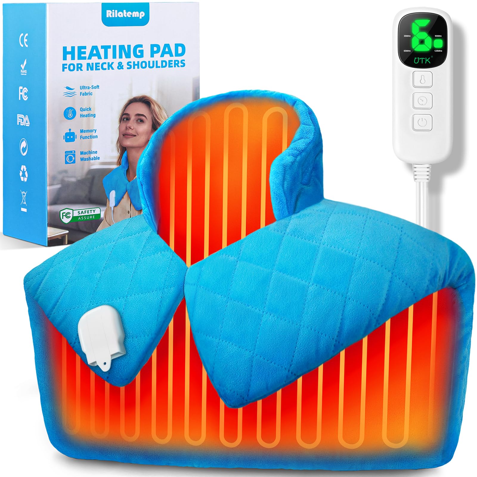 UTK Manta Eléctrica Espalda Y Cuello, Hasta 70 °C Manta Eléctrica, Alivio Profundo Del Dolor, Manta Eléctrica Cervical, 6 Niveles De Calor, Aliviar La Tensión Muscular, Regalos San Valentín Mujer