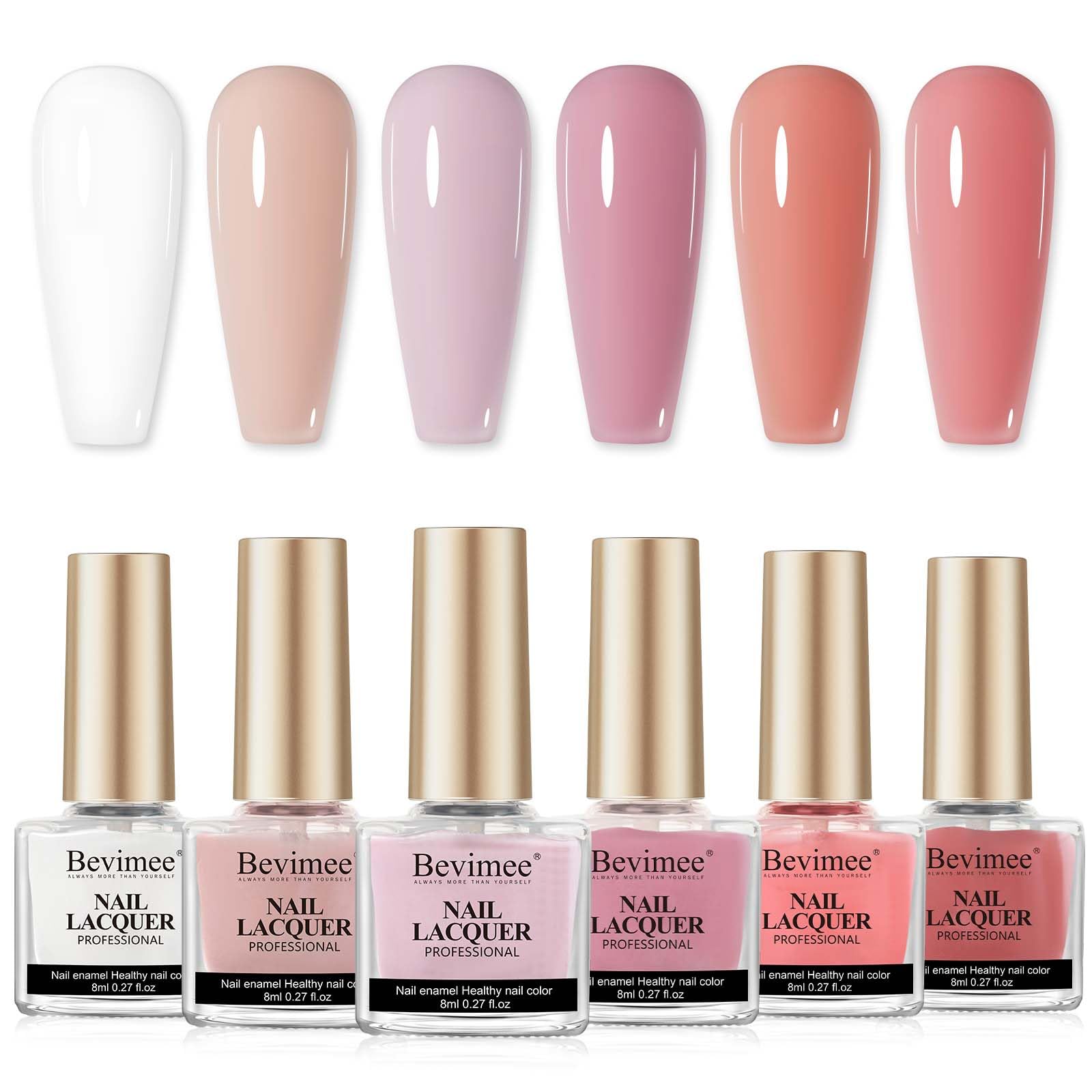 Vegan Nail Polish Set: 6 Colors Regular Nail Polish Quick Dry, White Nude Sheer Pink Natural Nail Lacquer Non Gel Air Fast Drying Jelly Finger Nail Bulk Low-Odor DIY Salon Gift For Women