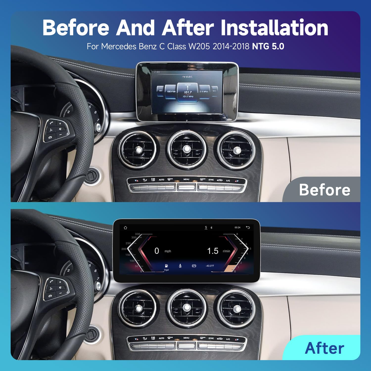 Monitor 10.25” CarPlay Android Auto Linux per Mercedes Classe C GLC X V W205 S205 C205 A205 V447 – Compatibile con NTG 5.0 – Retrofit Multimediale Plug & Play