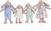 GIANTBEAN Bunny Family Dolls: 4 Handmade Rabbit Toys with Removable Clothes for Kids 3+, Easter Basket Stuffers & Dollhouse Playset