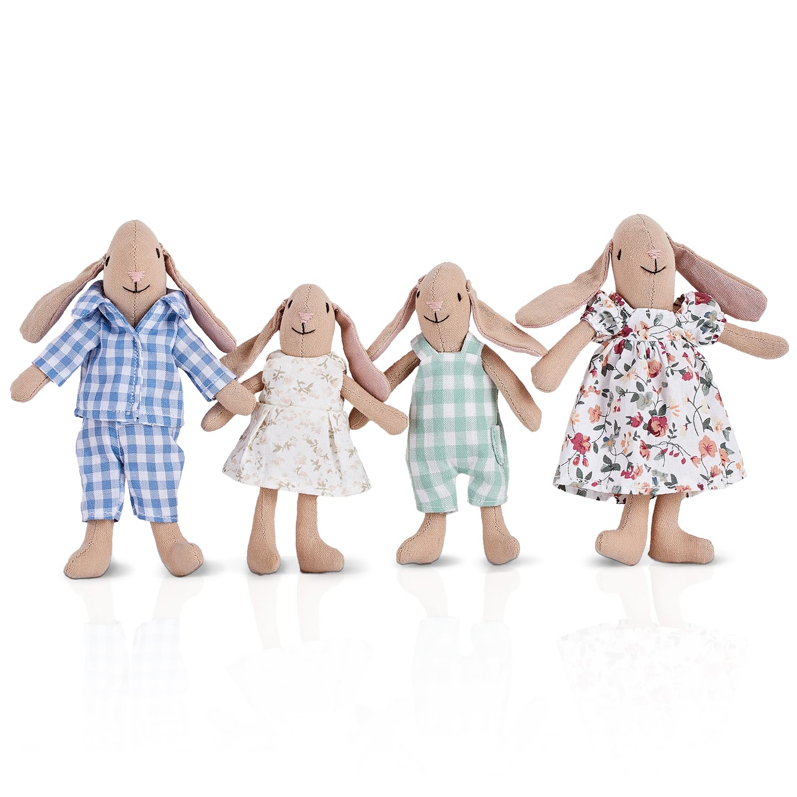 Giant bean Bunny Toys for Kids, Easter Bunny, 4 PCS Hand Made Rabbit Family Dolls with Removable Clothes, Suitable for Infants, Boys and Girls, Dollhouse People, Easter Basket Essentials