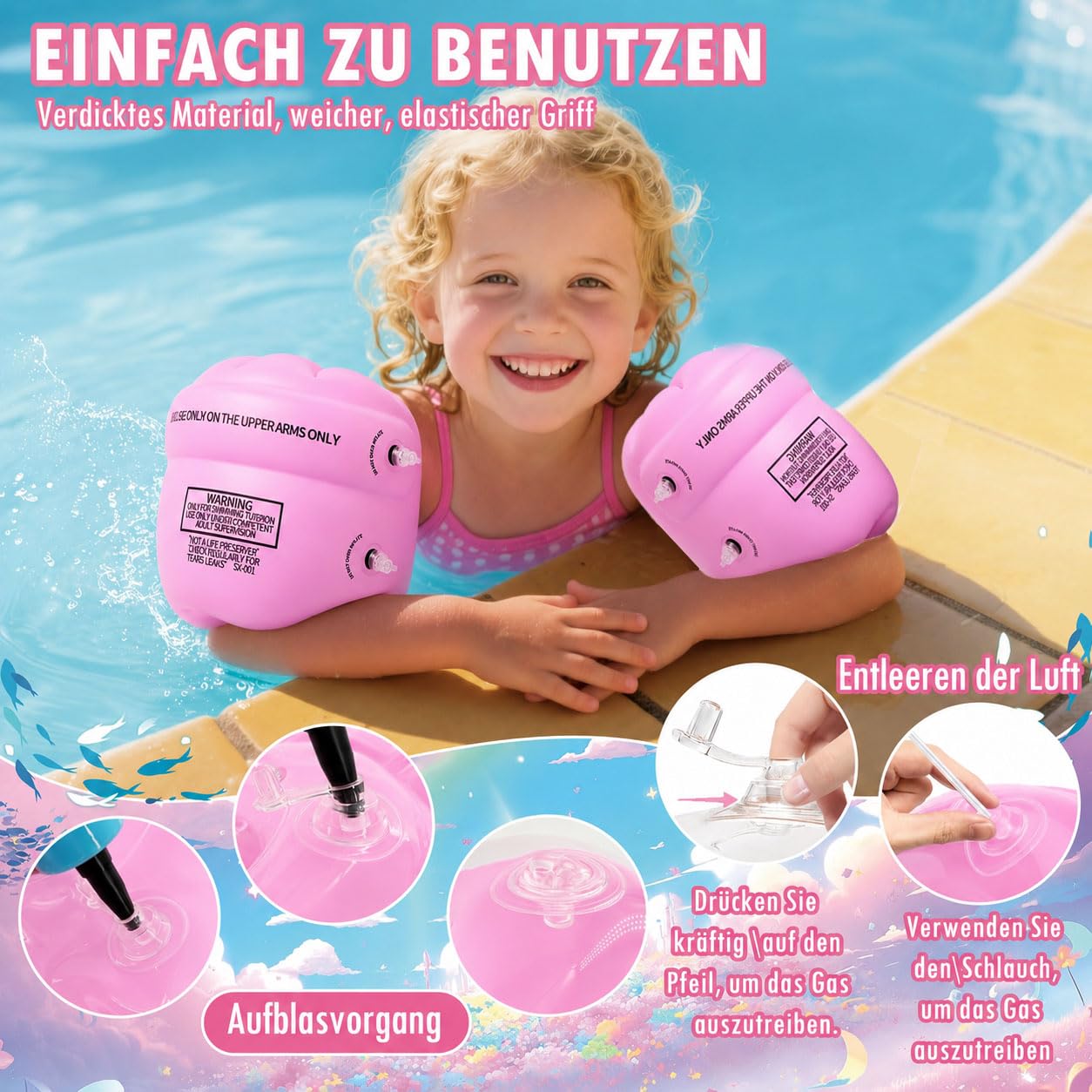 Braccioli Bambini 1-6 Anni – Aiuto per il Nuoto – Gonfiabili Rotondi Sicuri e Comodi per Piscina e Nuoto, Adatti a Bambini 6-30 kg(Arancione))
