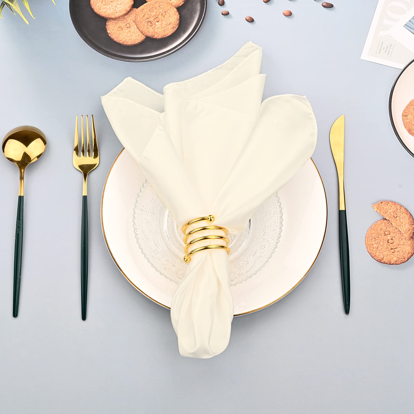 Lot de 100 serviettes de table carrées en satin doux et lavable pour mariages, fêtes, dîners, Thanksgiving, Noël - Ivoire - 50,8 cm