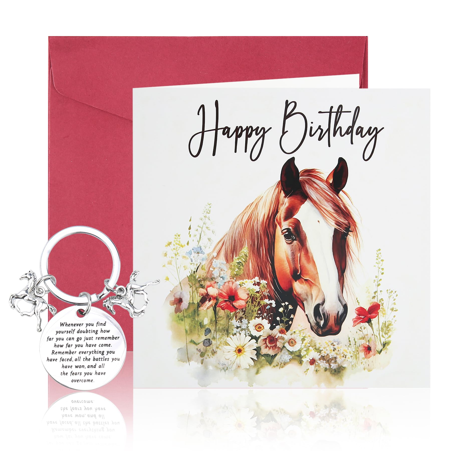 Wasise Horse Birthday Card - Horse Card, Horses Gift, Horses Watercolour Cards, Animal Funny Birthday Cards, Animal Lover Birth Gift, with Keychain, Blank Inside, Gifts for Family, Friends, Brothers