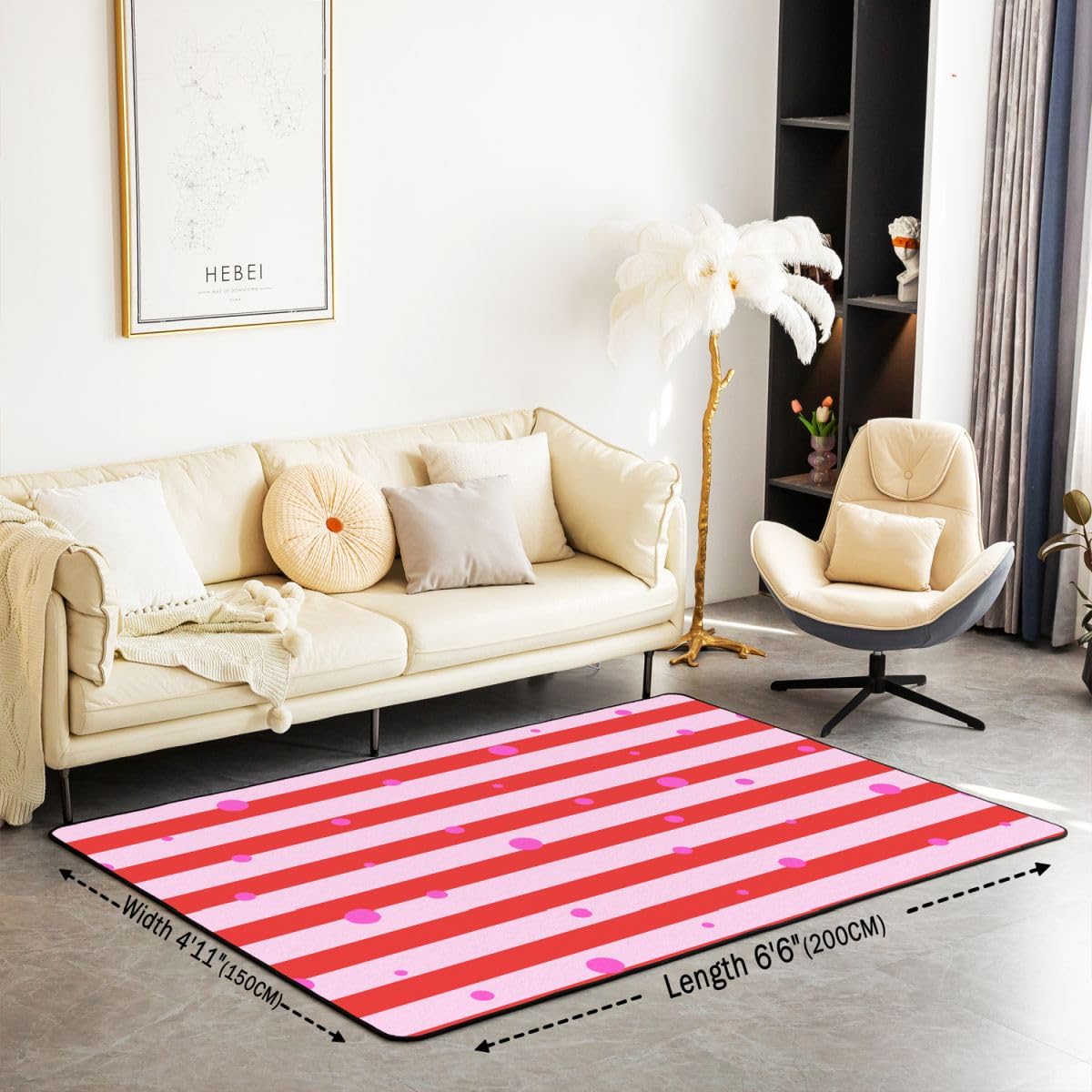 Loussiesd Tapis Salon 100x150cm Rayures Tapis d’intérieur et d’extérieur Dots Doux Antidérapant Moderne Rose pour Salon et Chambre Art rayé Modernee Lavable Luxe
