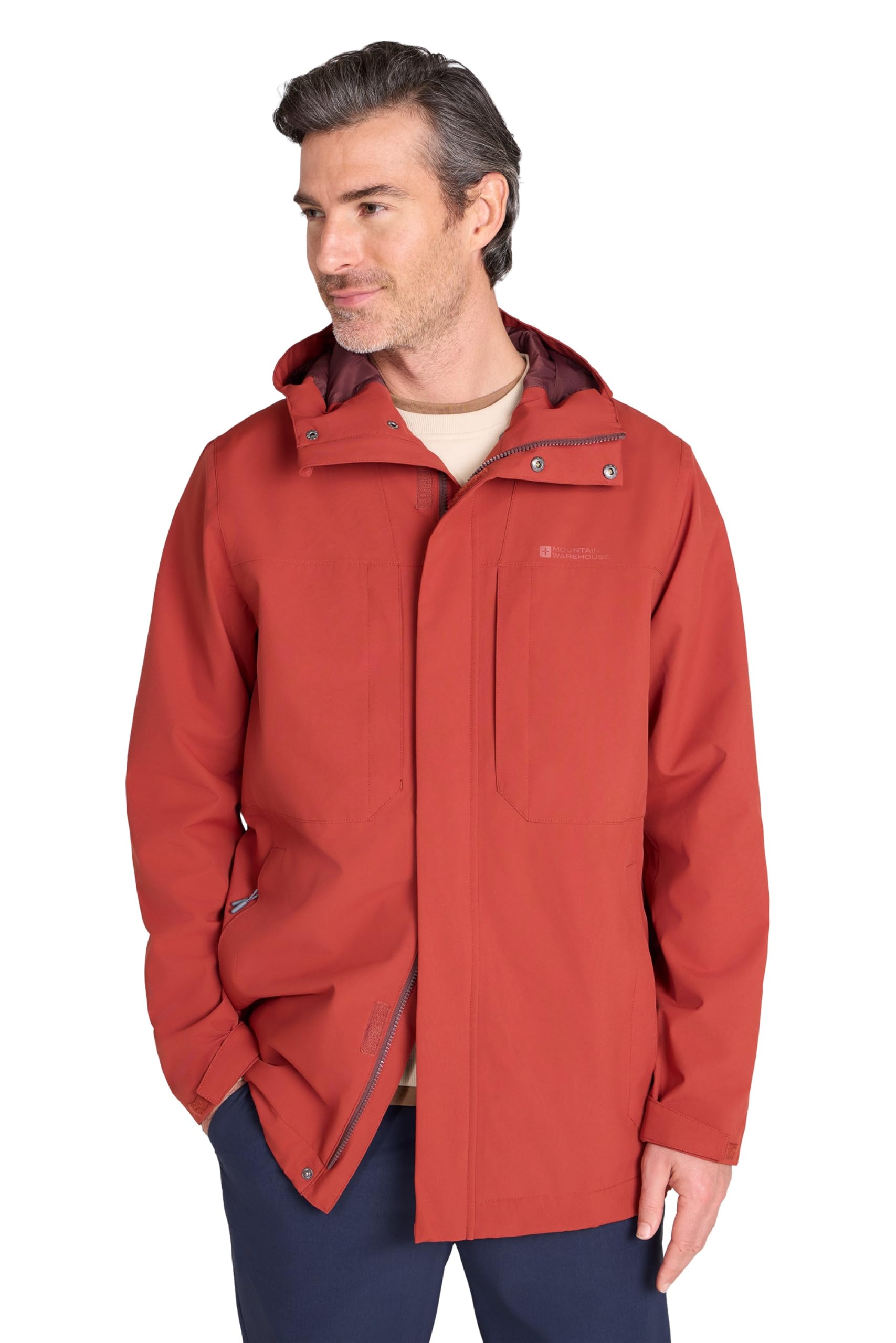 Mountain Warehouse Ridge Mens Waterproof Jacket - Zipped Pockets, Breathable, Adjustable Hood, PFC-Free, All-Weather Coat - Walking, Hiking, Outdoors & Trekking