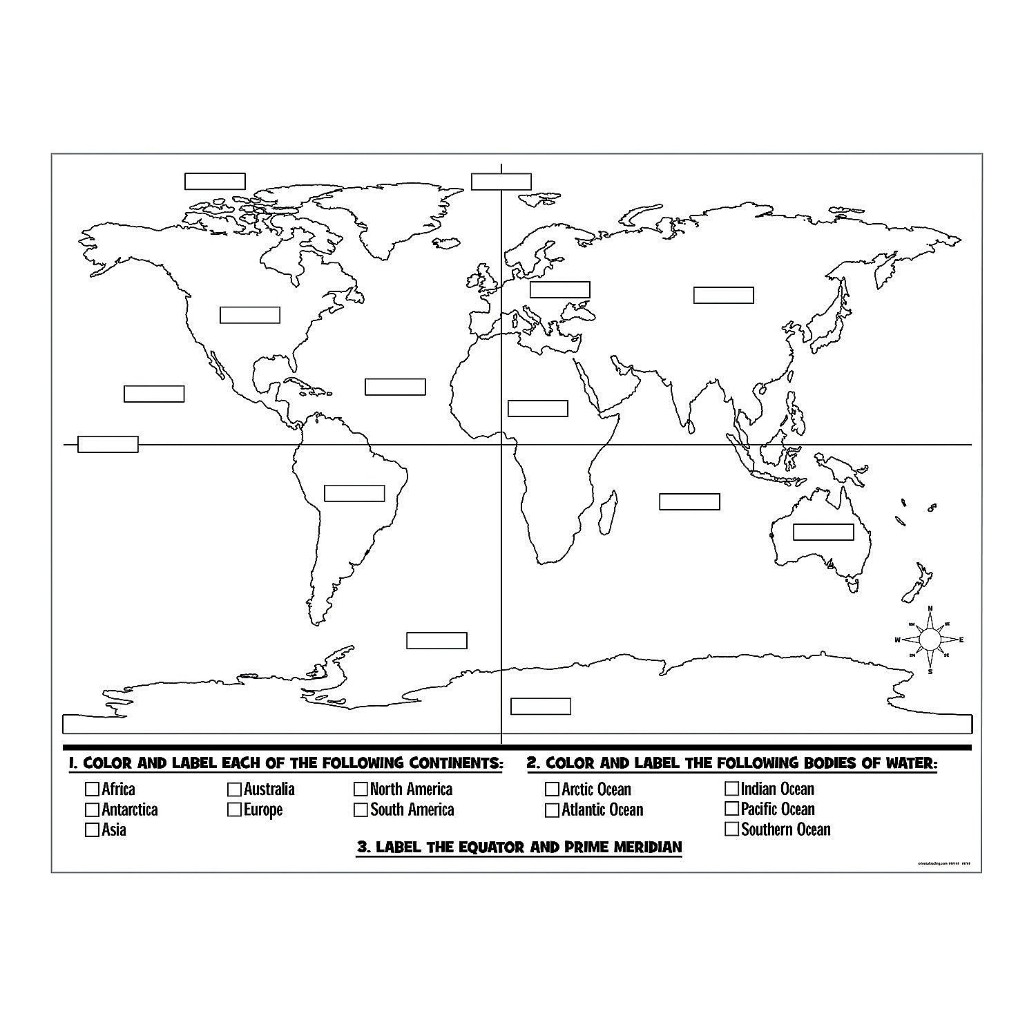 World Map Color Your Own Poster - Set of 30, Size 22 inch x 17 inch - Classroom and Educational Activities For Kids