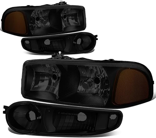 Auto Dynasty 4 lámparas de parachoques de esquina ámbar con lente ahumada de carcasa negra, compatibles con GMC Sierra Yukon XL 1500 Denali 01-07