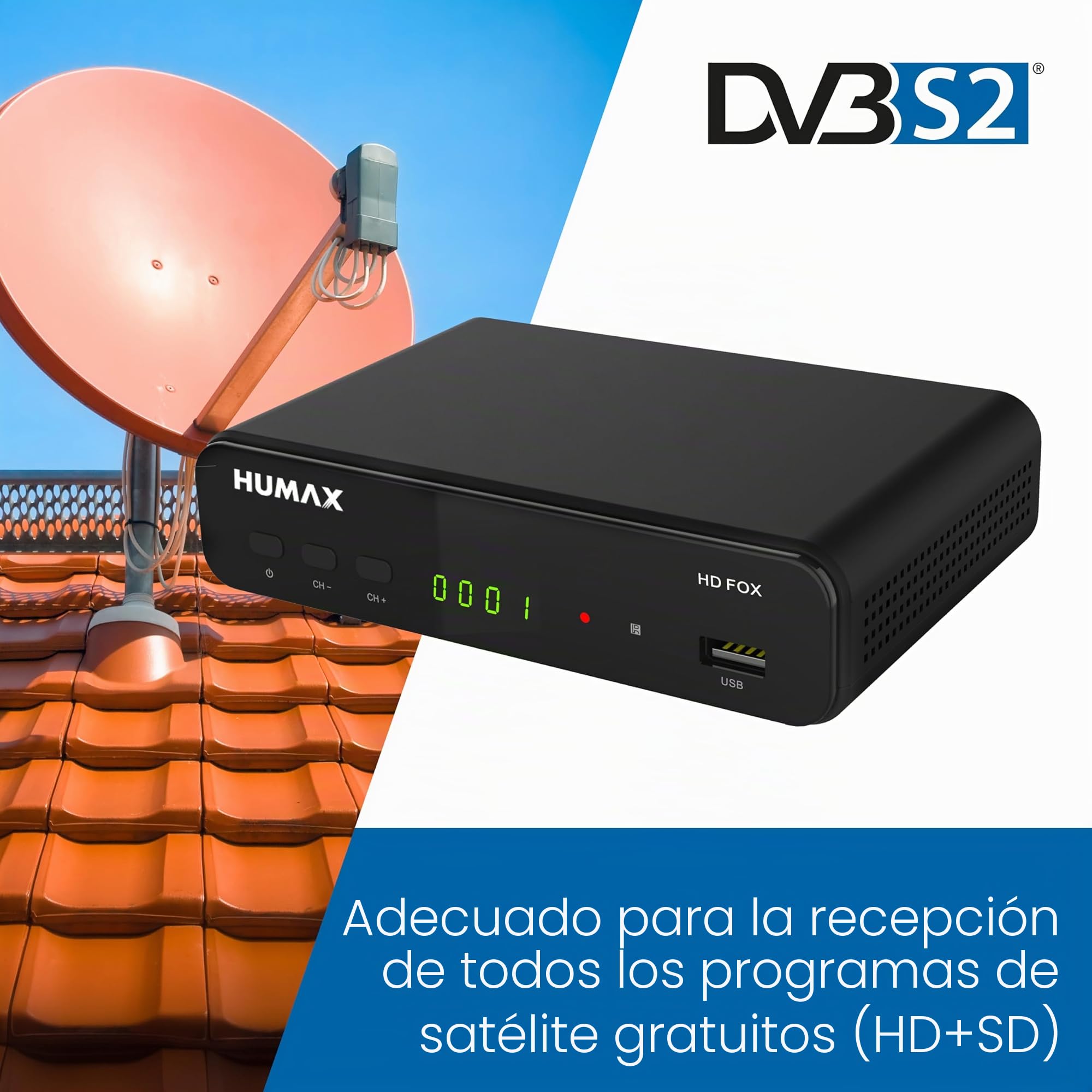 Humax Digital HD Fox Receptor de satélite digital HD 1080P Digital HDTV Sat-Receiver con fuente de alimentación de 12 V Camping - Astra preinstalado - HDMI, SCART, DVB-S/S2 PVR Ready