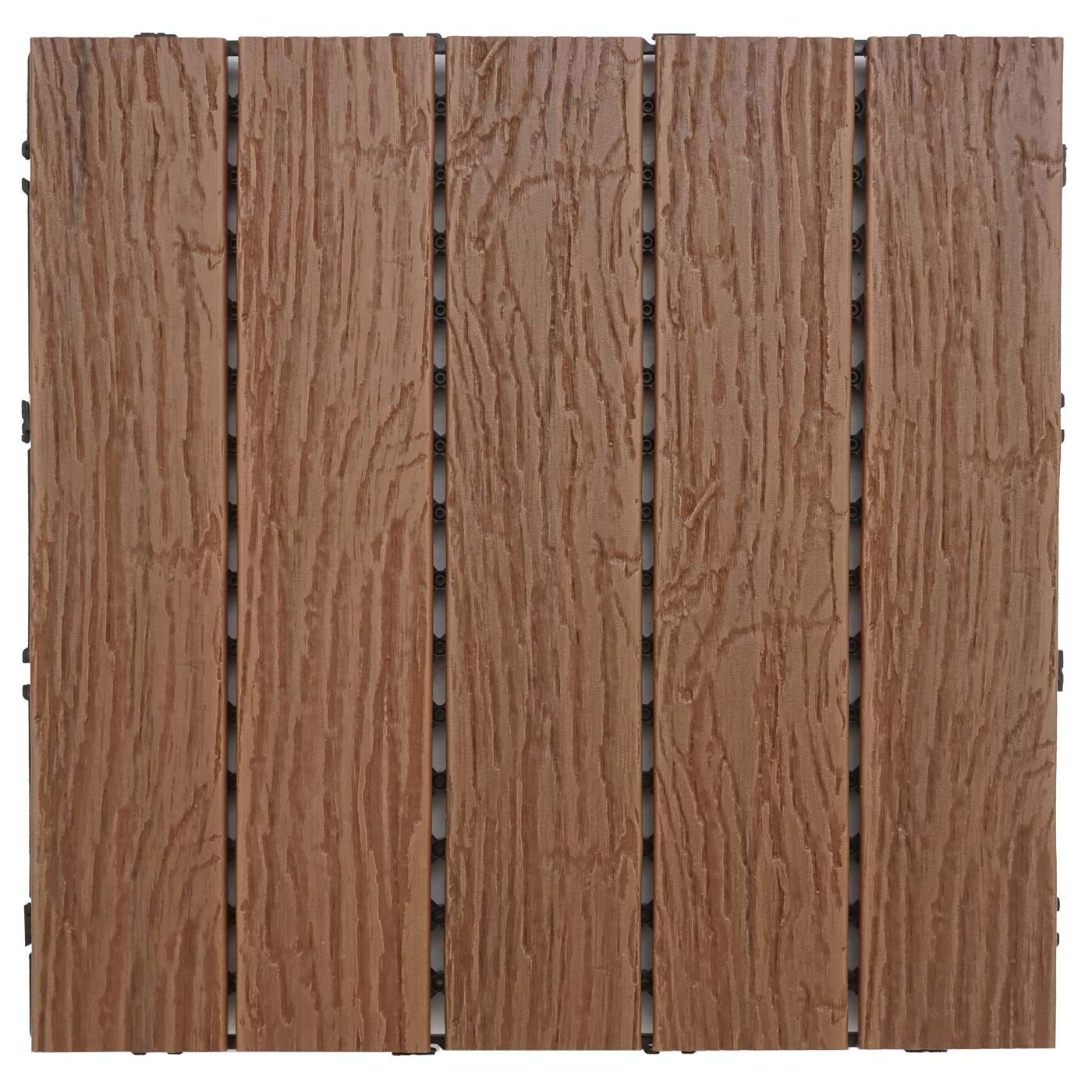 Mendler WPC Bodenfliese HWC-E19 je 4X 50x50cm = 1qm - Dunkelbraun | Holzoptik, Balkon/Terrasse, 3D-Struktur, linear