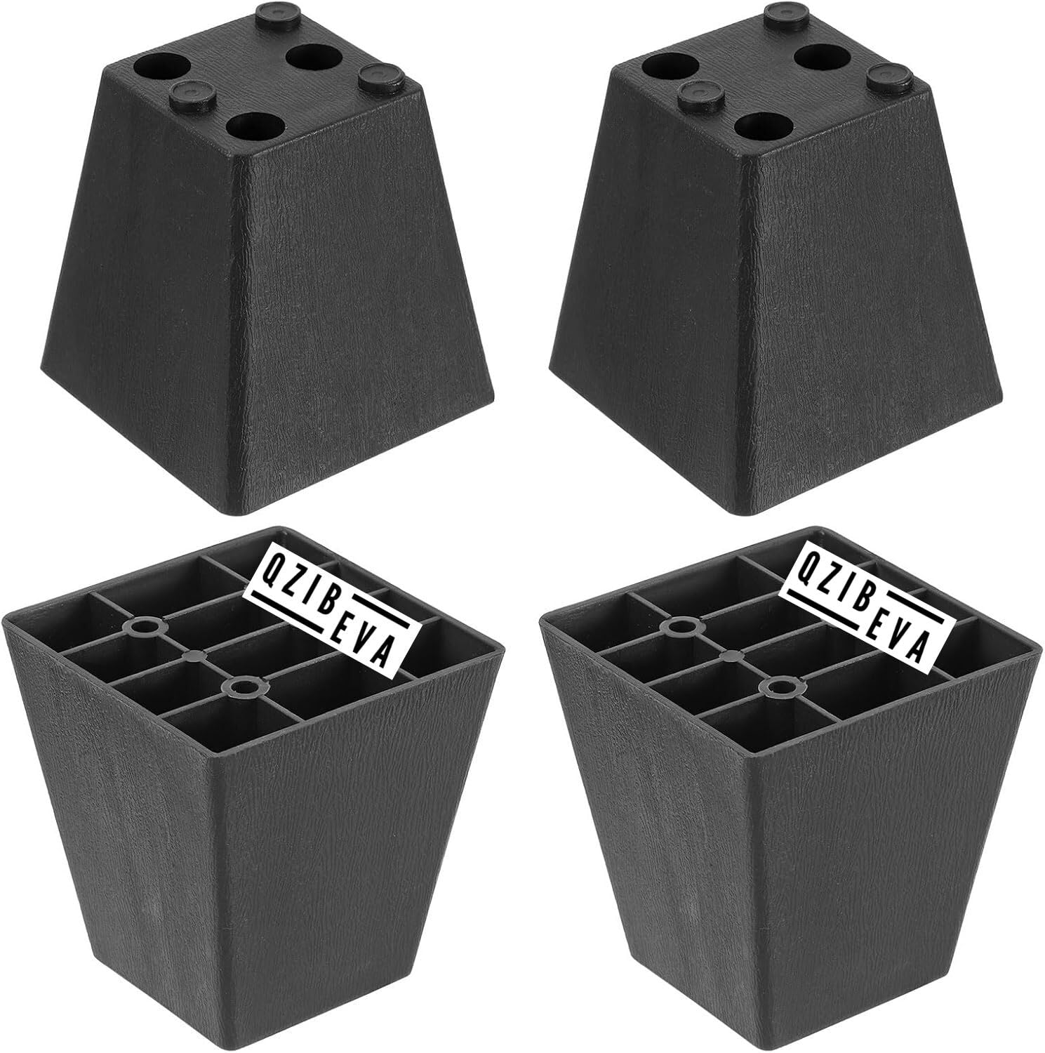 QZibeva Pack 4 Piece 3 Inch | 7.5 cm Plastic Furniture Legs Couch Feet Round Table Legs Black (PLC14)
