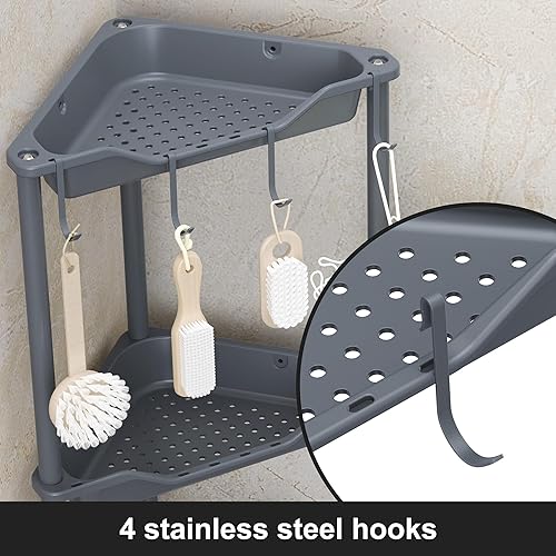 Miniatura 6 de Orimade Organizador de ducha esquinero de 4 niveles a prueba de óxido, estante de esquina de plástico empalmado de metal para baño, 10.8 x 10.8 x
