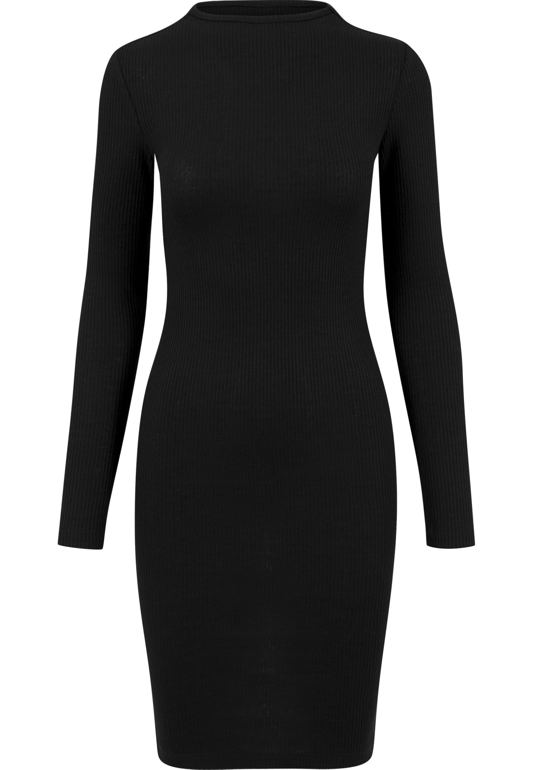 Urban Classics Women's Long Sleeve Midi Dress Rib Dress, Sporty, Elegant & Knee Length, in Black, Charcoal and Dark Khaki, Sizes XS to 5XL, Black (Black 7), S