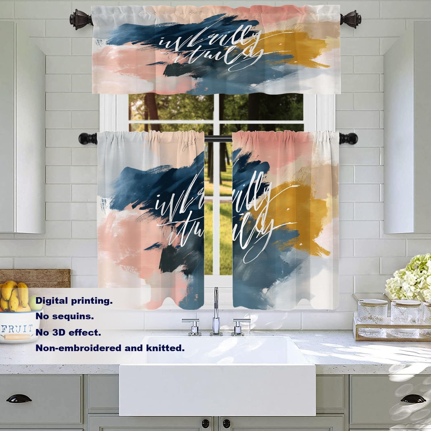 Batmerry Artistic Expression Creative Tier Curtains, Brush Art Motivational Cafe Curtain Short Kitchen Drapes Small Valance for Bathroom, 2 Pack 36X26 Inches