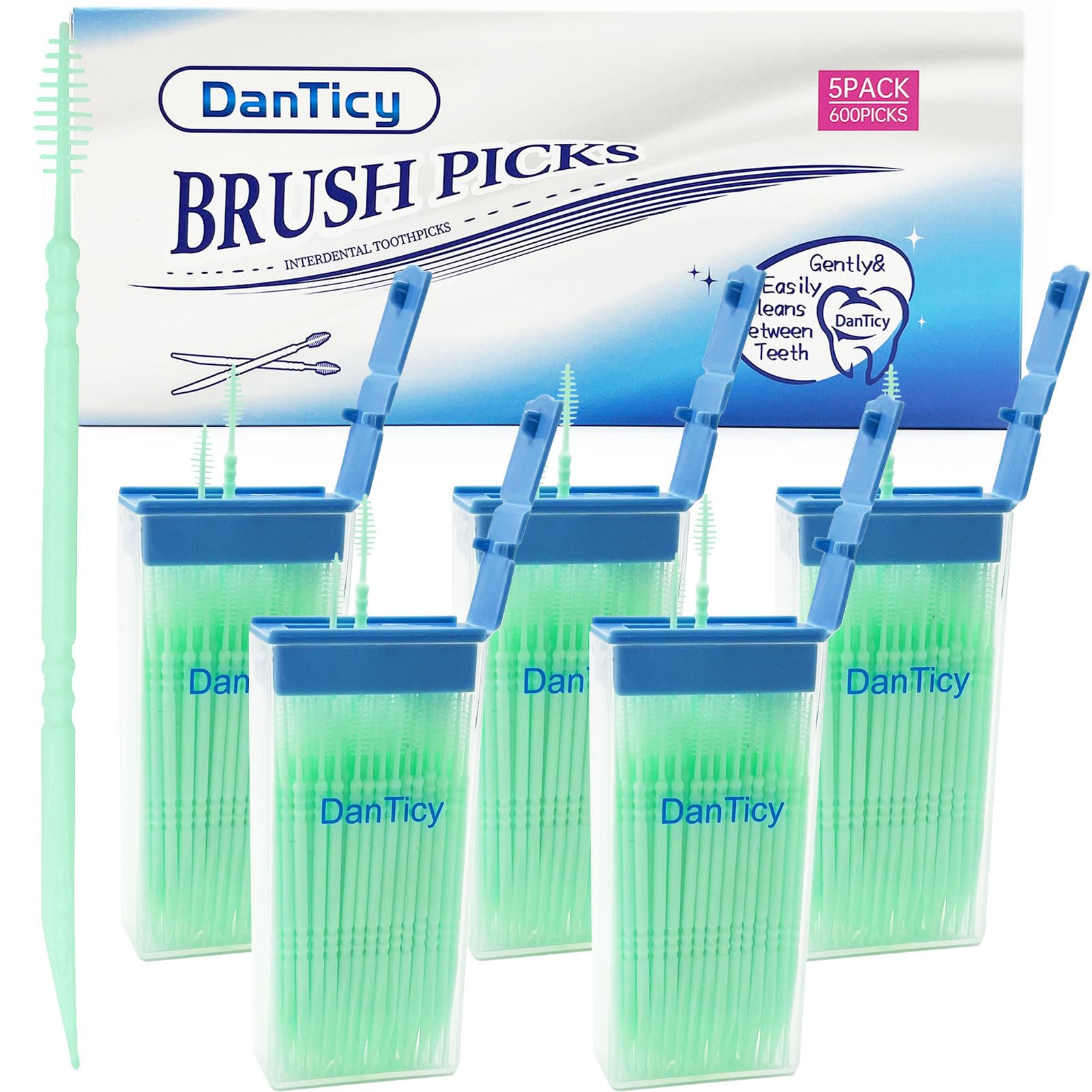 DanTicy Brushpicks Interdental Toothpicks,Soft Bristle Dental Floss Picks Toothpicks,Helps Removes Plaque and Debris Between Your Teeth 600PCS (Pack of 5) Mint-image-41