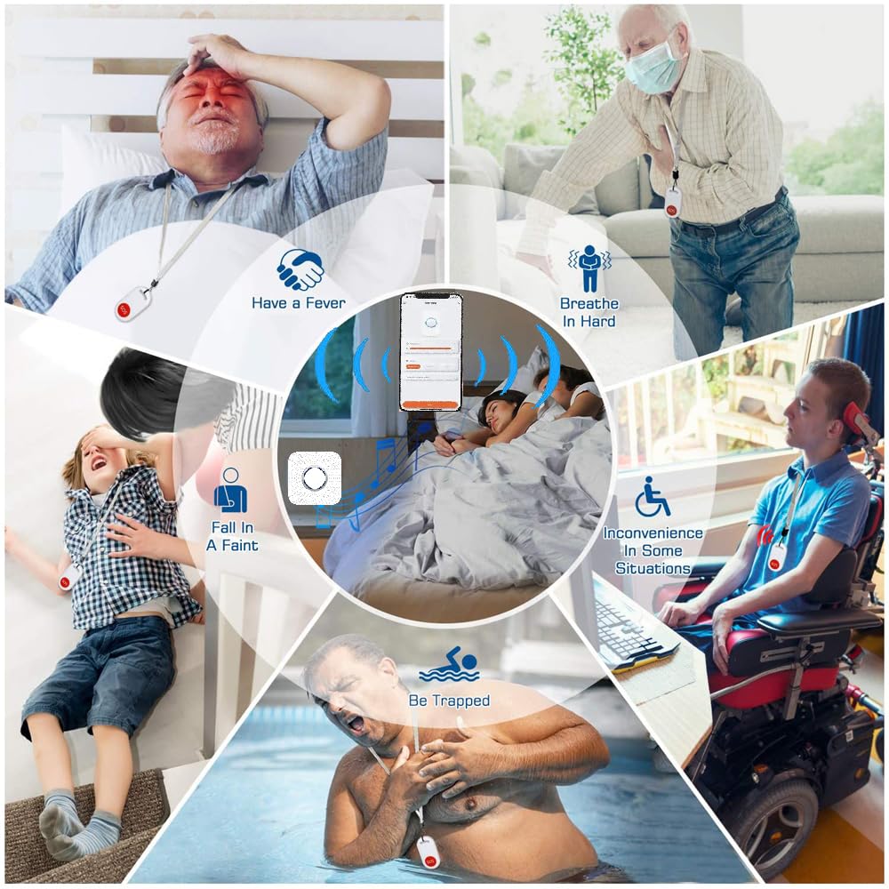 WiFi Caregiver Pager Wireless Call Button Nurse Alert System per casa/anziani/pazienti/disabili con app per telefono, un pulsante di chiamata e un ricevitore WiFi (solo supporta Wi-Fi a 2,4 GHz)