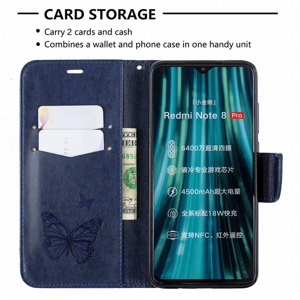 Custodia per Xiaomi Redmi Note 8 Pro, Custodia in Pelle Xiaomi Redmi Note 8 Pro, Custodia