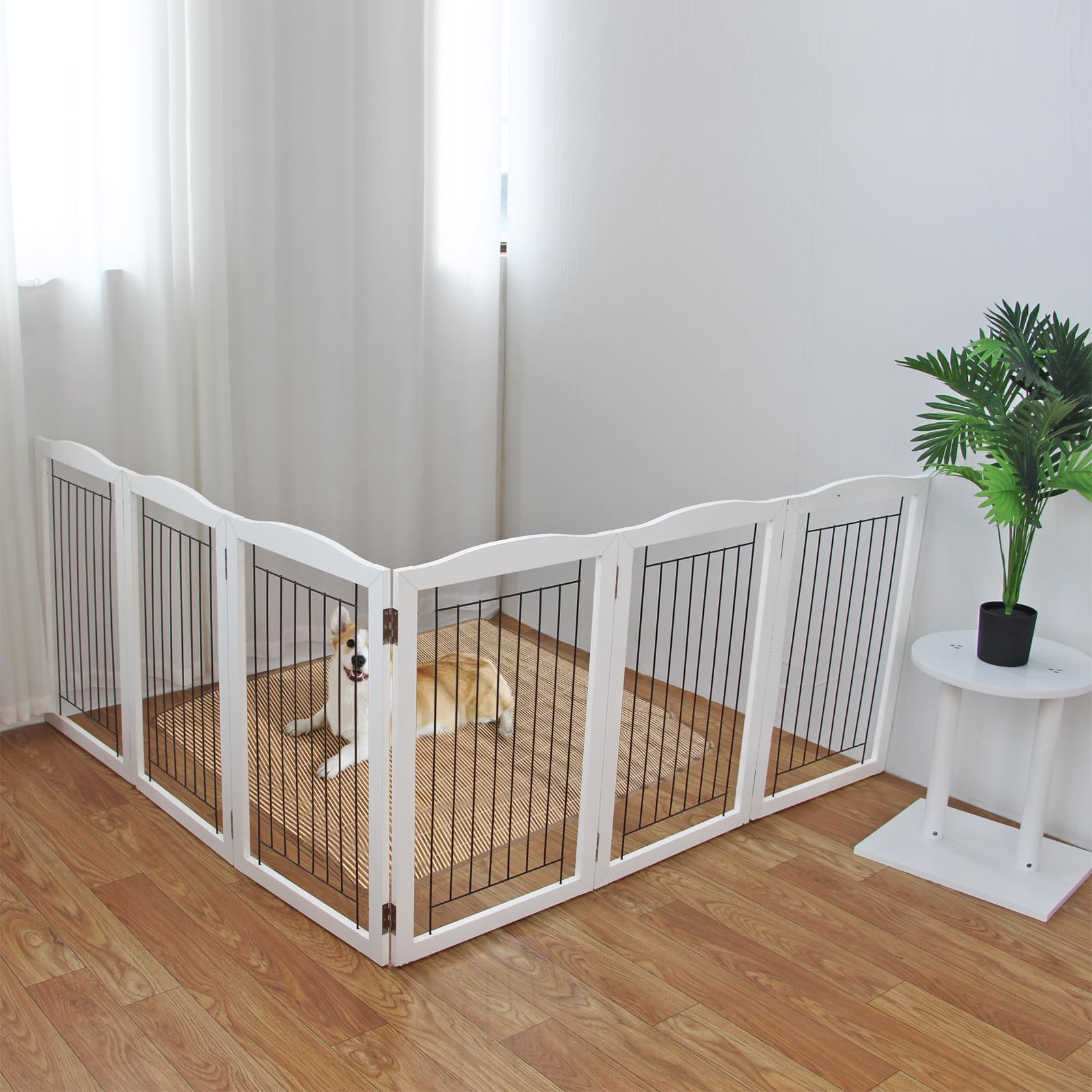 6 Panel Dog Gate ZJSF Freestanding Foldable Dog Gate For Hoe Extra