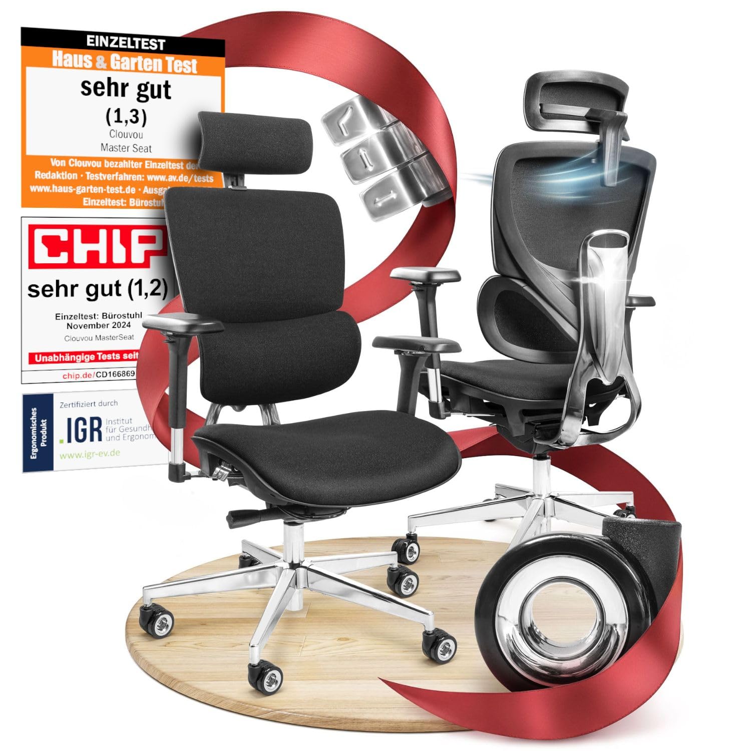 CLOUVOU MasterSeat Bürostuhl Ergonomisch [TESTSIEGER] Schreibtischstuhl 100% individuell einstellbar | Büro Stuhl & Gaming Stuhl | Computerstuhl Home Office Chair Ergonomic | Drehstuhl 150 kg