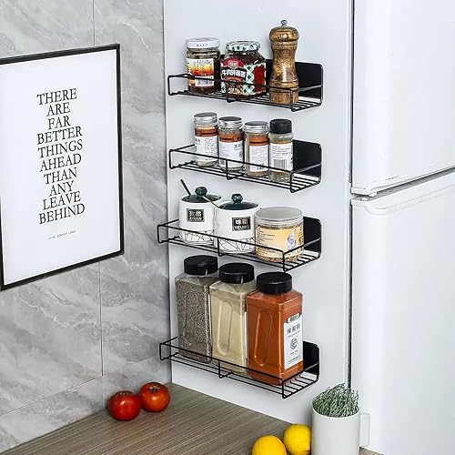 KingFurt Organizador magnético de especias para refrigerador y horno microondas paquete de 4 estantes magnéticos para nevera cesta magnética estante