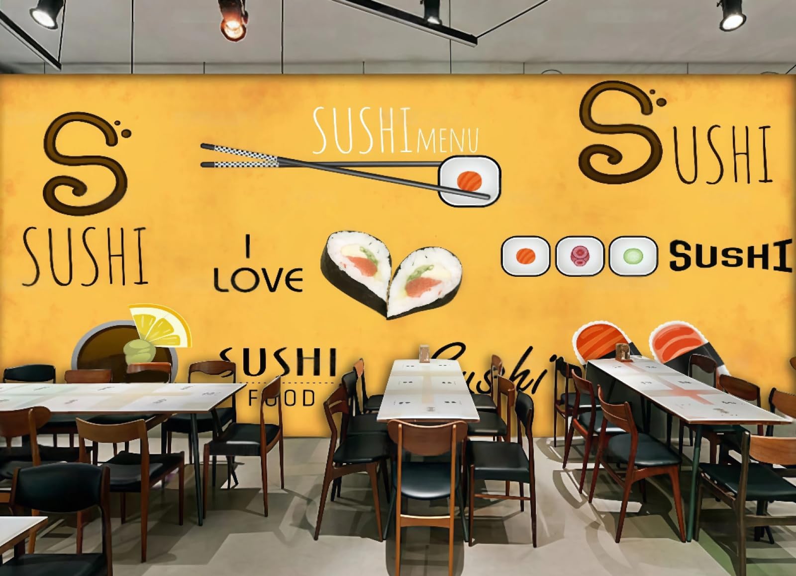 Xdoubao 3D Wallpaper Fashion Hand-Painted Cuisine Sushi Shop Theme Dessert Shop Afternoon Tea Western Restaurant Background Wall Wallpaper Coffee Shop Mural,,150X105cm