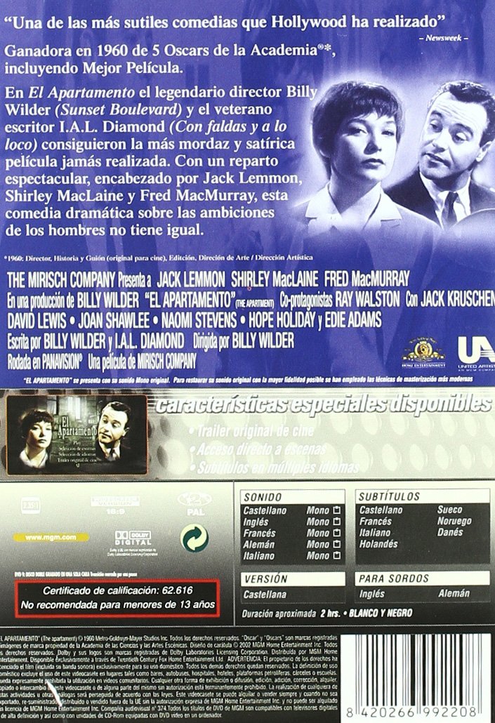 El Apartamento (Import DVD) (2003) Jack Lemmon; Shirley MacLaine; Fred Macmurr
