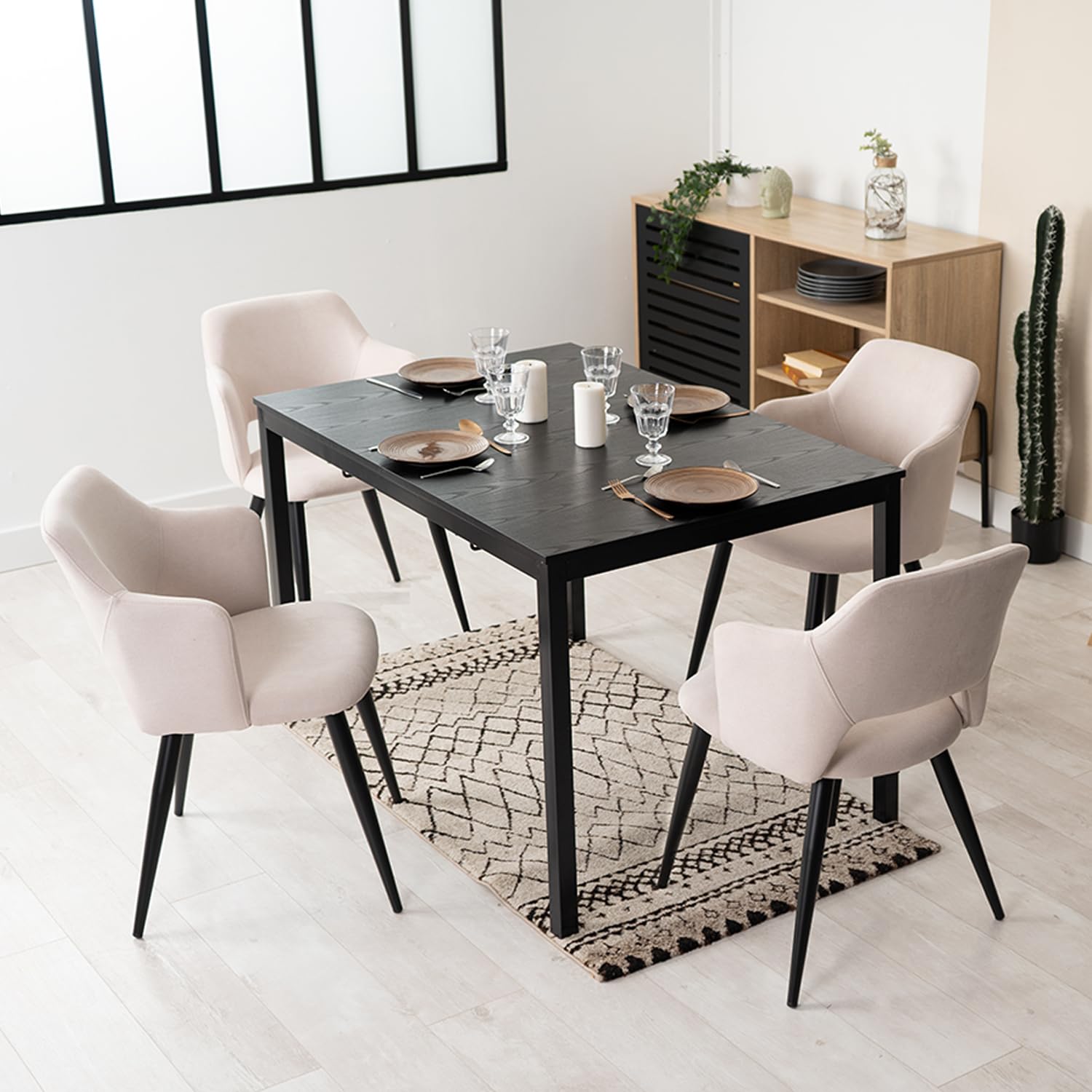 MEUBLE COSY Esszimmerstühle 4er Set Küchenstuhl Polsterstuhl mit Armlehne Sessel aus Stoff Wohnzimmerstuhl Metallbeine