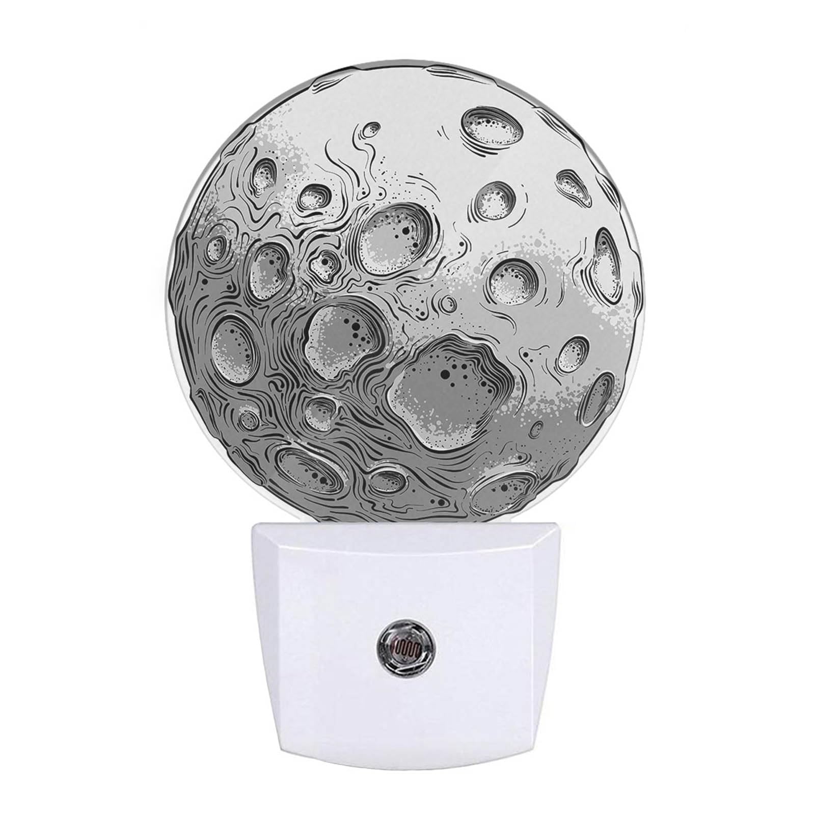 Uanvaha Big Silver Moon Nightlight Solar System Satellite Plug-in Night Lights with Dusk-to-Dawn Sensor for Bedroom, Bathroom and Living Room 0.5W Sleep Friendly for Women/Girls/Boys