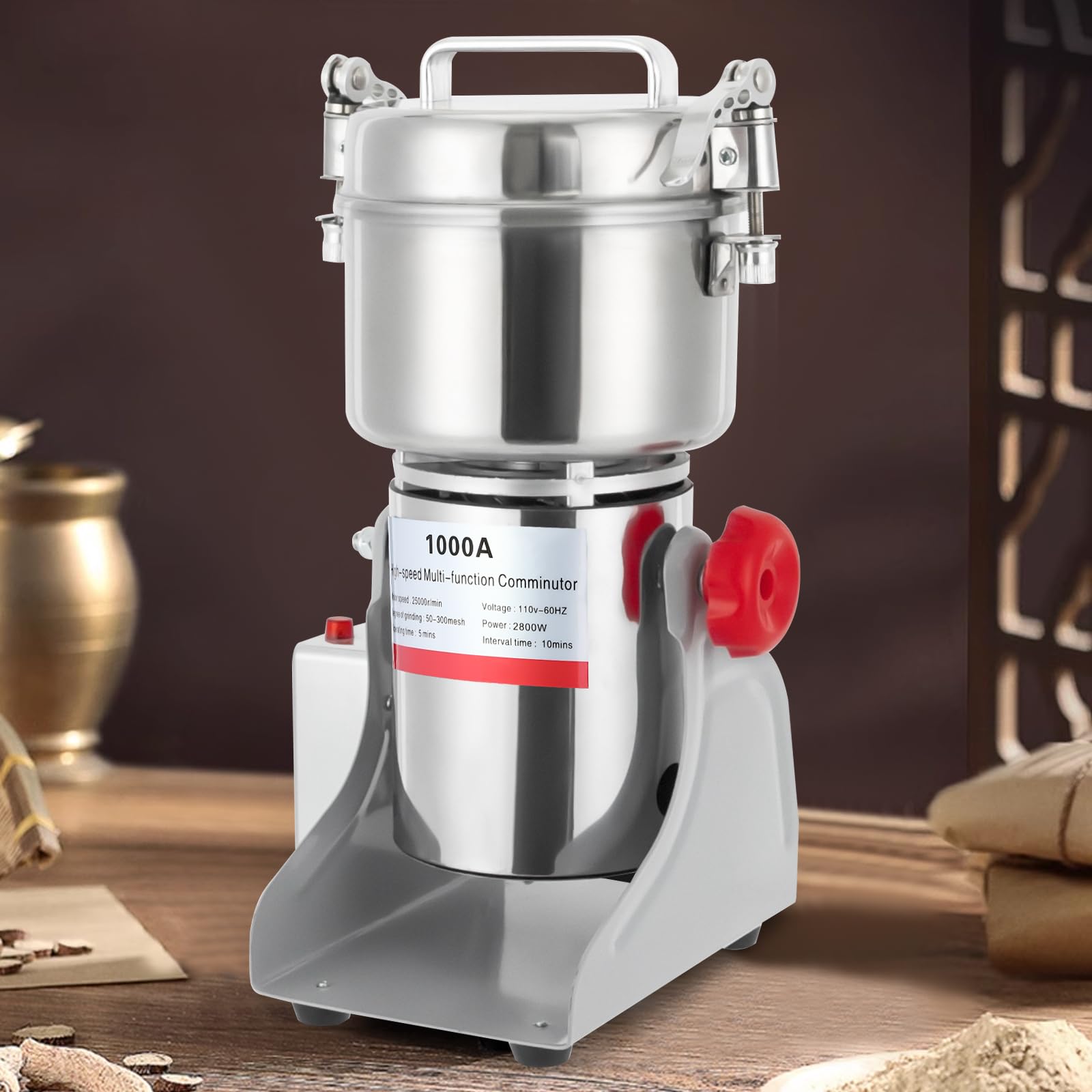 Treliamd Grain Mill Grinder 1000g High Speed Food Grain Mill Stainless Steel Seeds Flour Nut Pill Wheat Corn Herbs Spices & Seasonings Dry Grinder Electric Machine