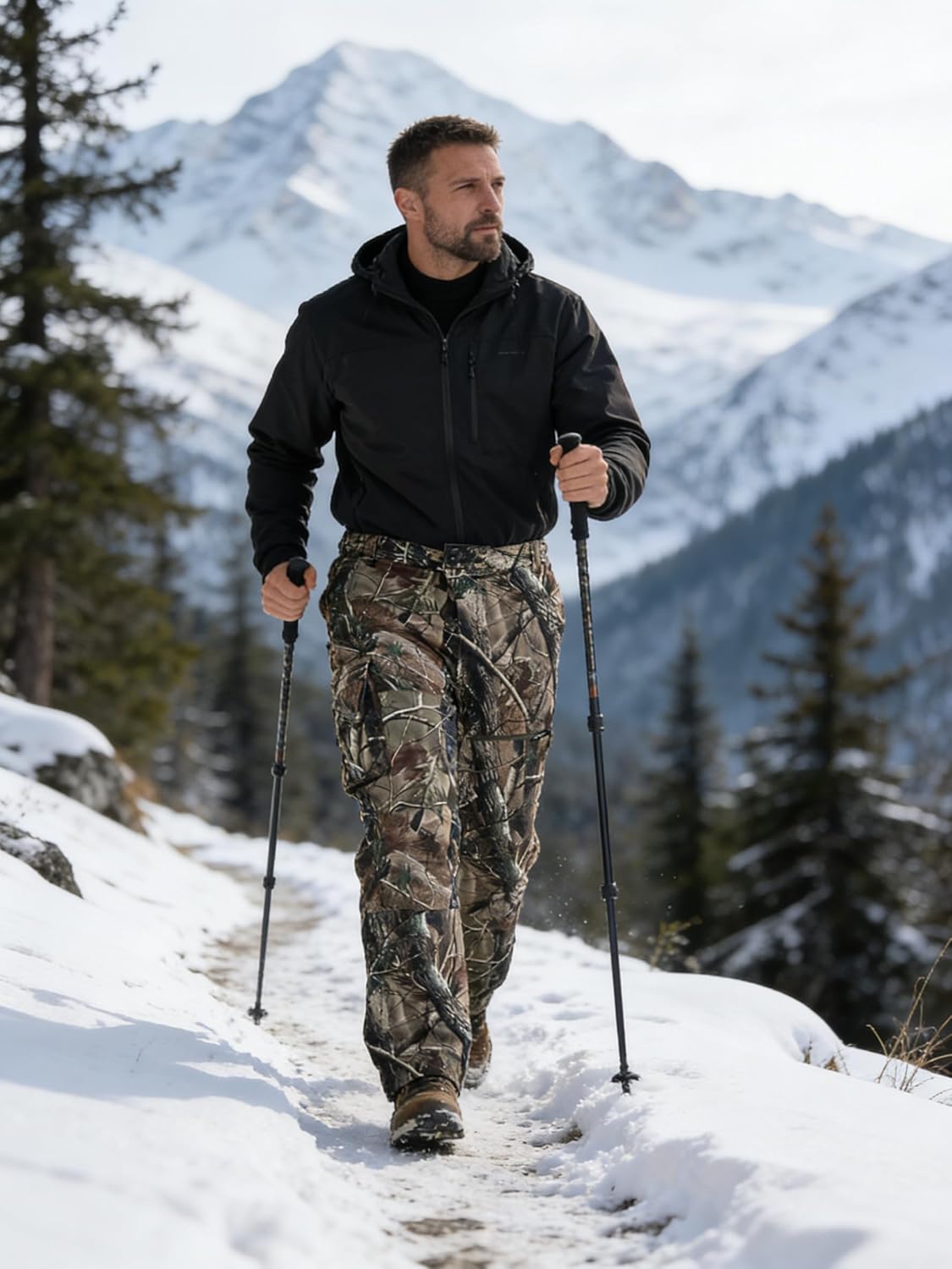 Krumba Mens Camo Hunting Pants: Winter Insulated Warmer Tactical Windproof Softshell Hiking Trouser - Image 2