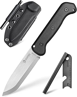 SEALION Bushcraft Knife, 4.52" D2 Steel Full Tang Survival Knife with Fire Starter, G10 Handle, Kydex Sheath, Designed in Germany
